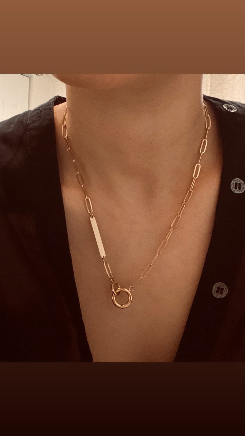 Double Circle Charm Holder Necklace w/ engraving plate