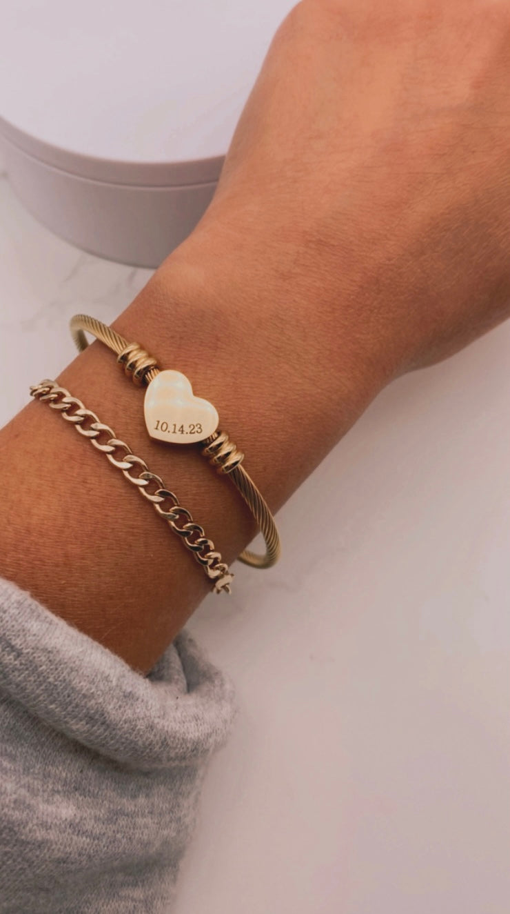 Heart Cuff Bangle - Laser Engrave