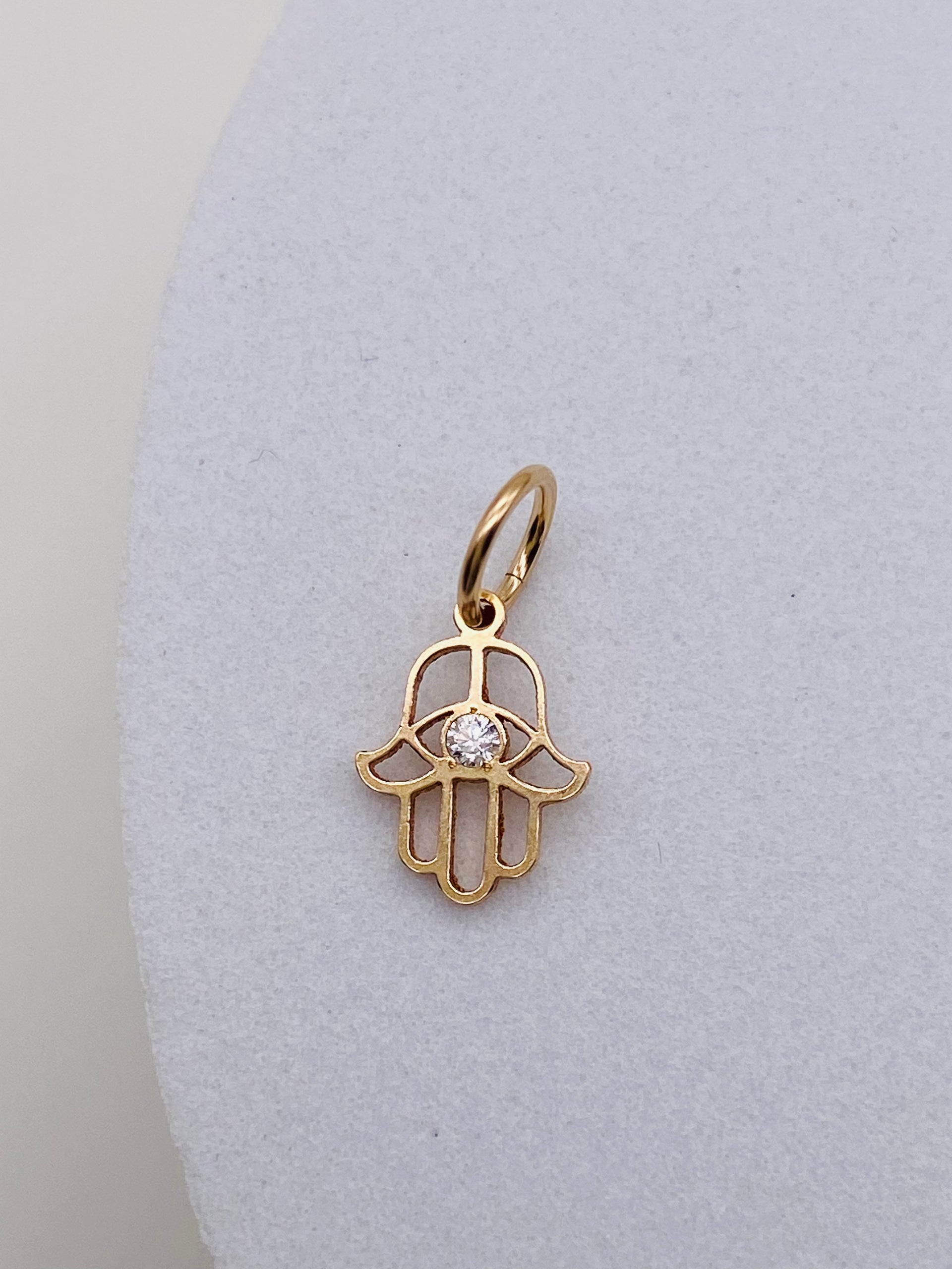 Hamsa Hand Charm with Cubic Zirconia - Gold Filled