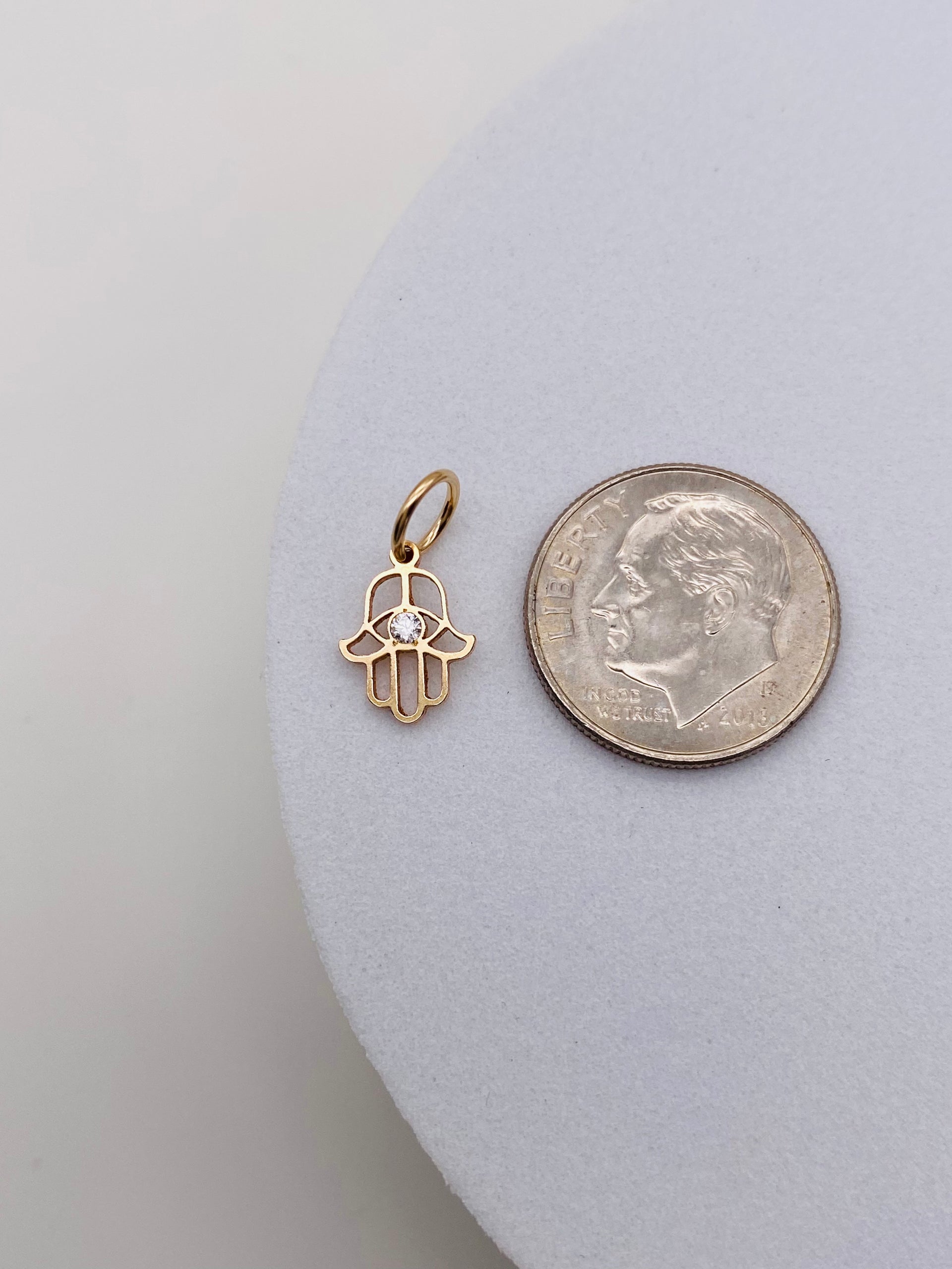 Hamsa Hand Charm with Cubic Zirconia - Gold Filled