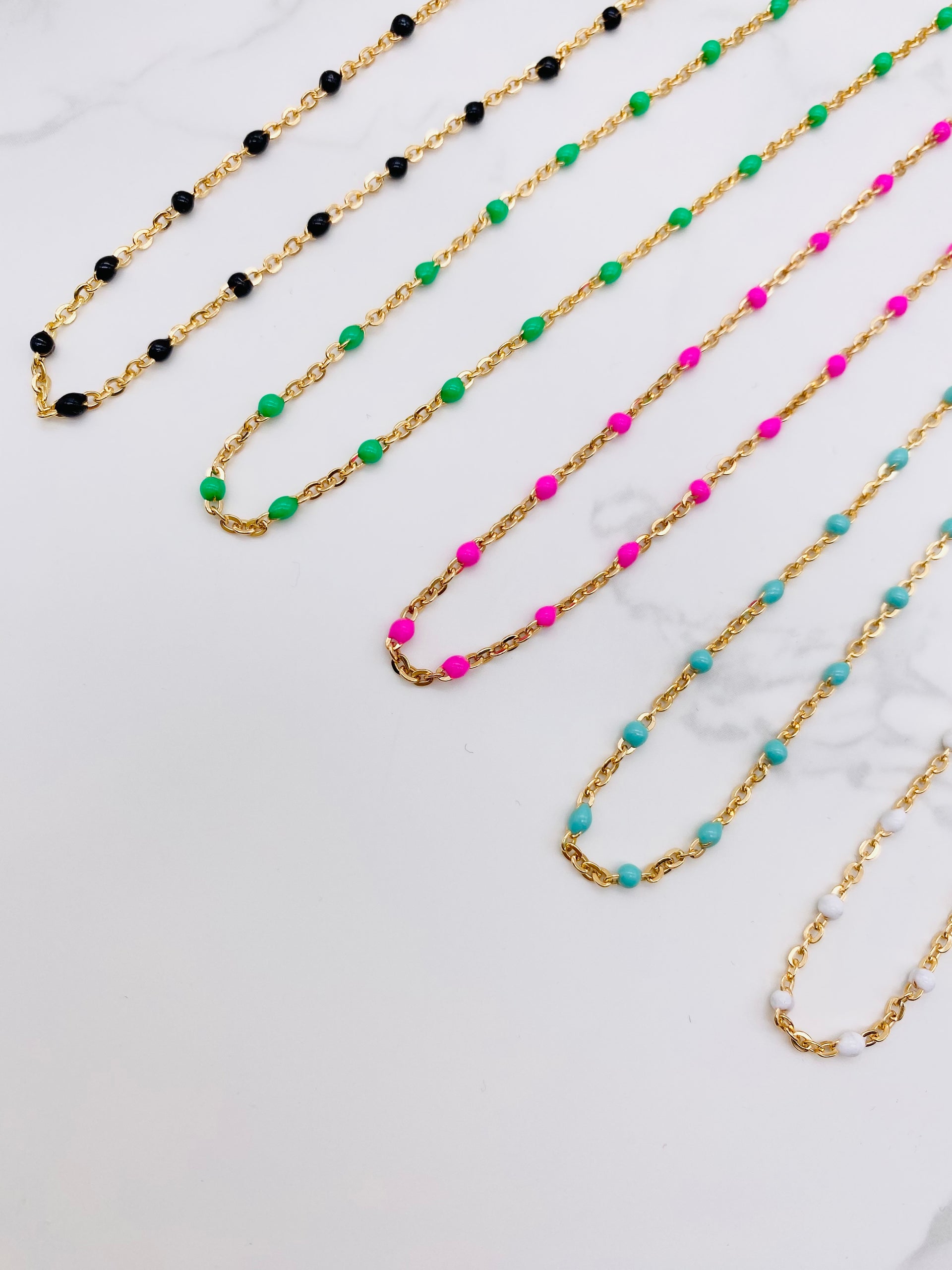 Color Enamel Cable Chain Necklaces - Gold Filled