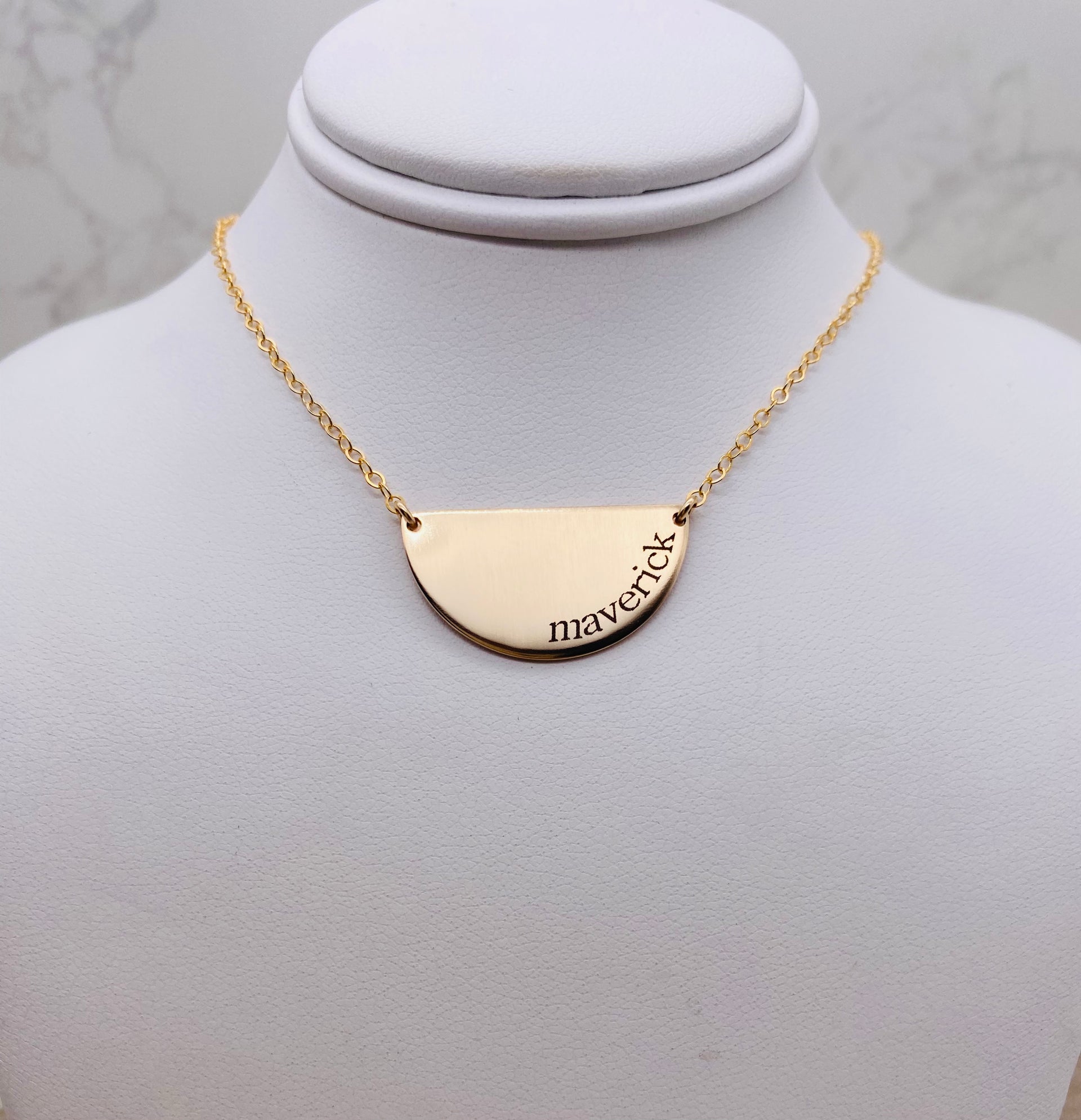 Half Moon Necklace - Laser Engraved - Gold Filled