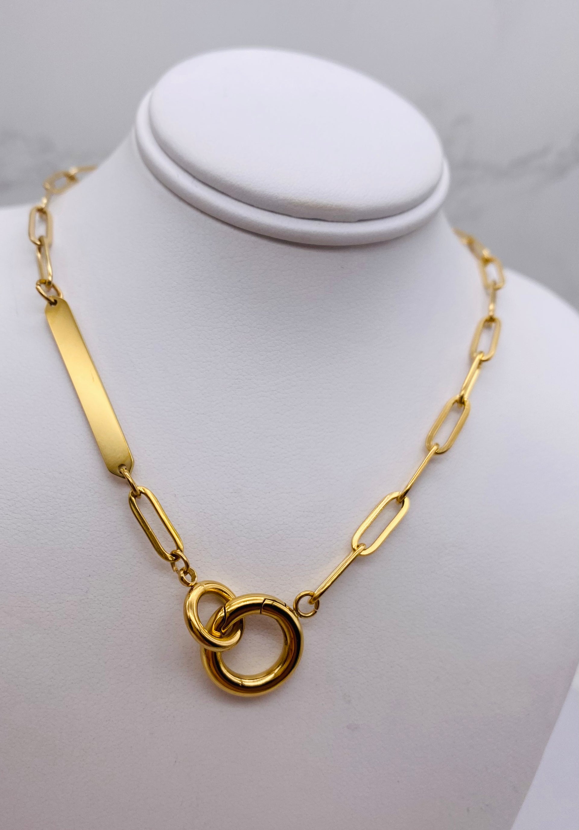 Double Circle Charm Holder Necklace w/ engraving plate