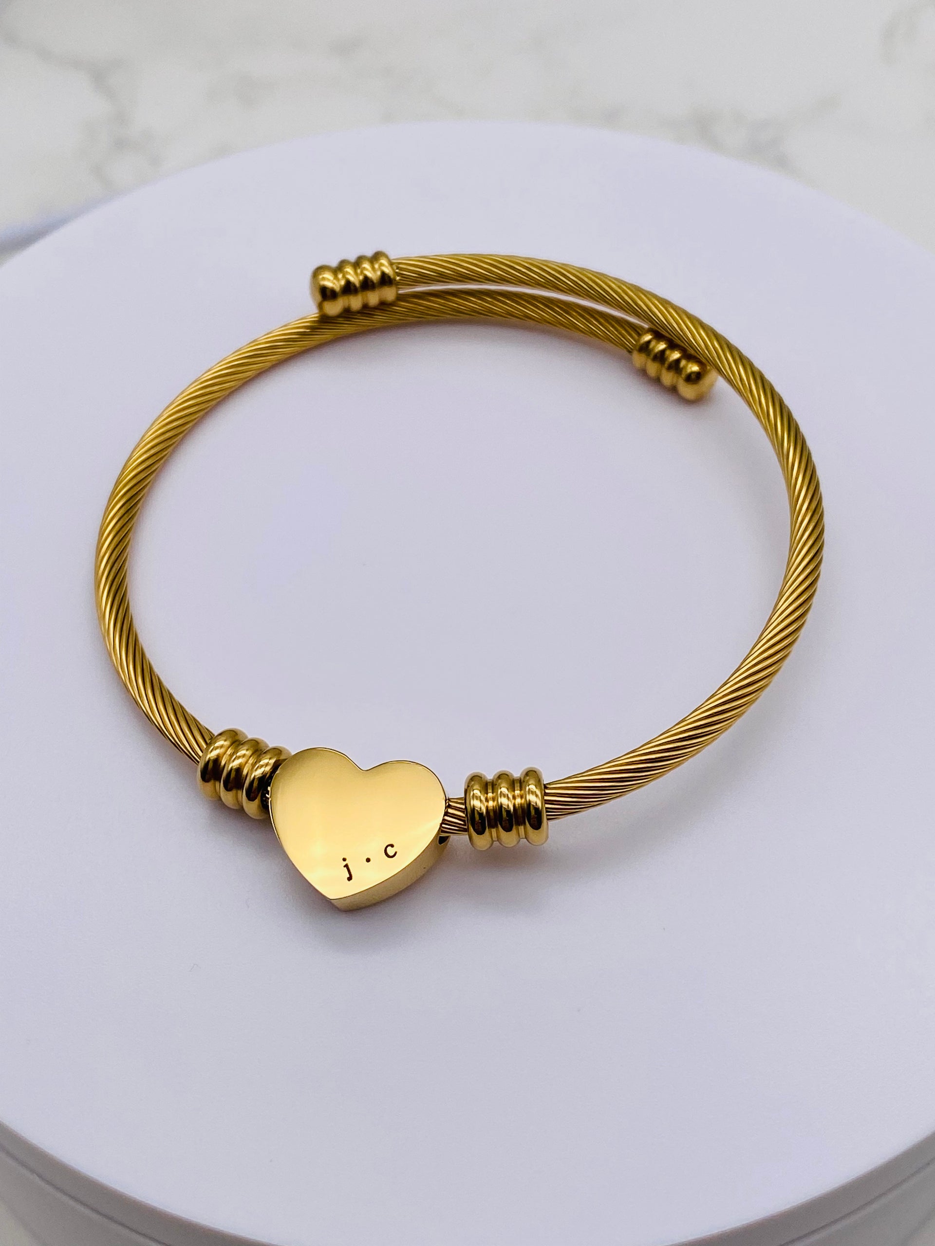 Heart Cuff Bangle - Laser Engrave