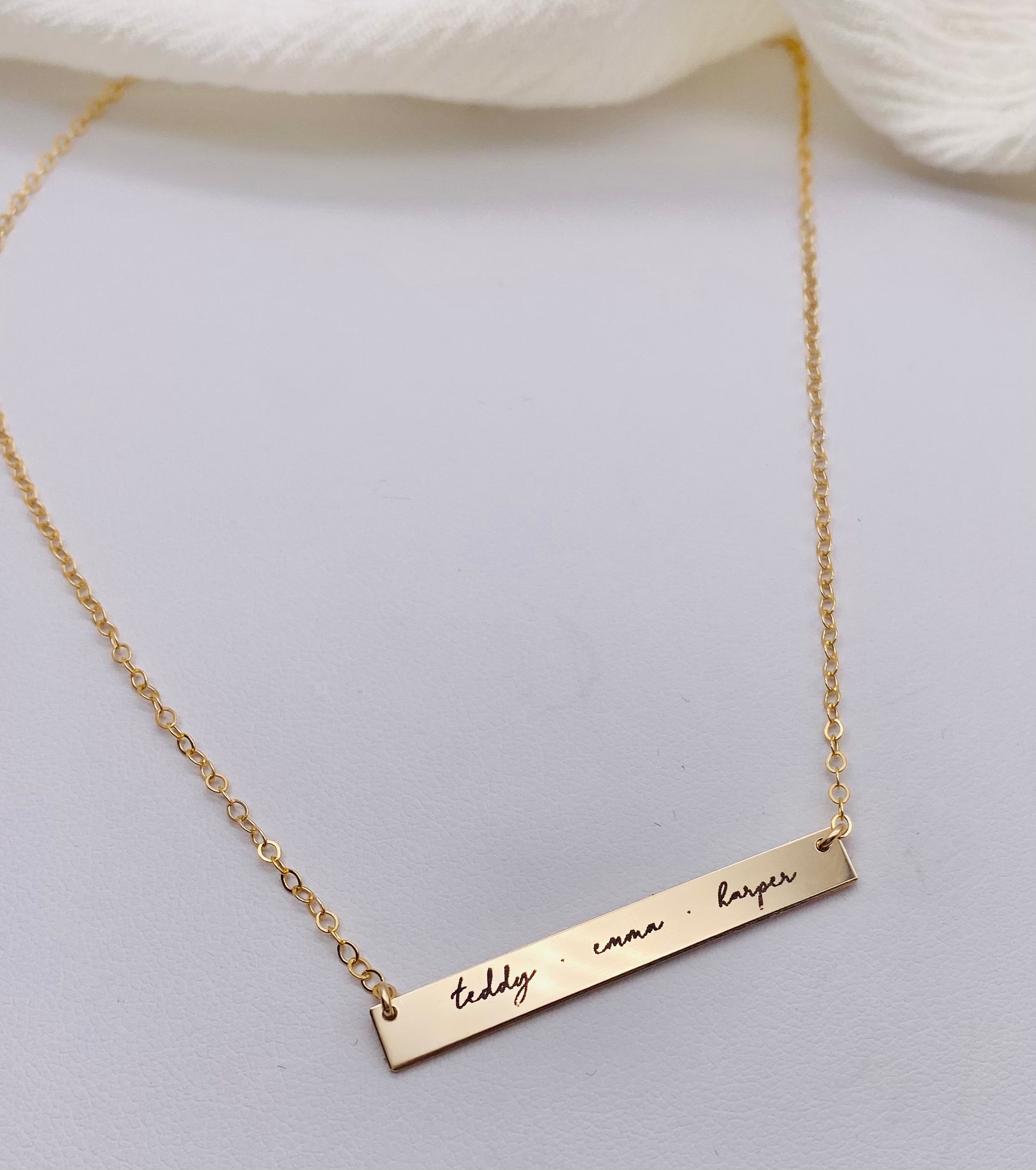 Horizontal Name Bar Necklace - Laser Engraved - Gold Filled