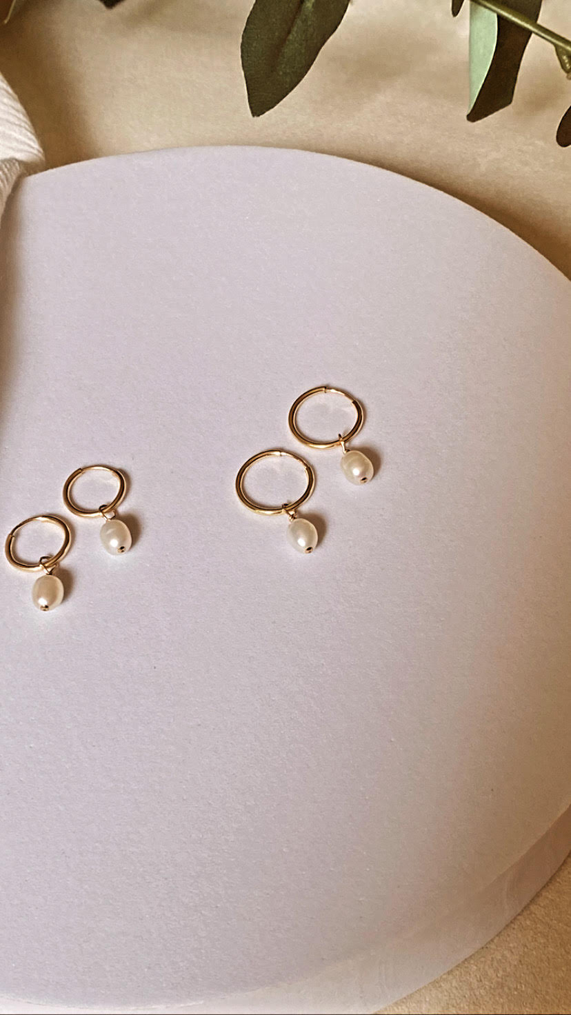 Fresh Water Pearl 6MM Hoop Earrings - 2 sizes