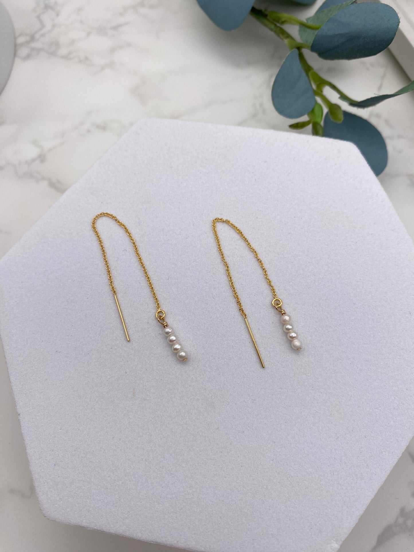 Pearl Threaders - Dainty Fresh Water Pearl Earrings