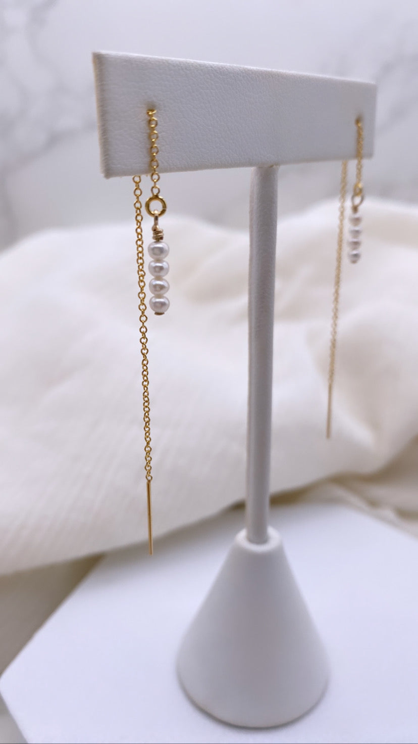 Pearl Threaders - Dainty Fresh Water Pearl Earrings