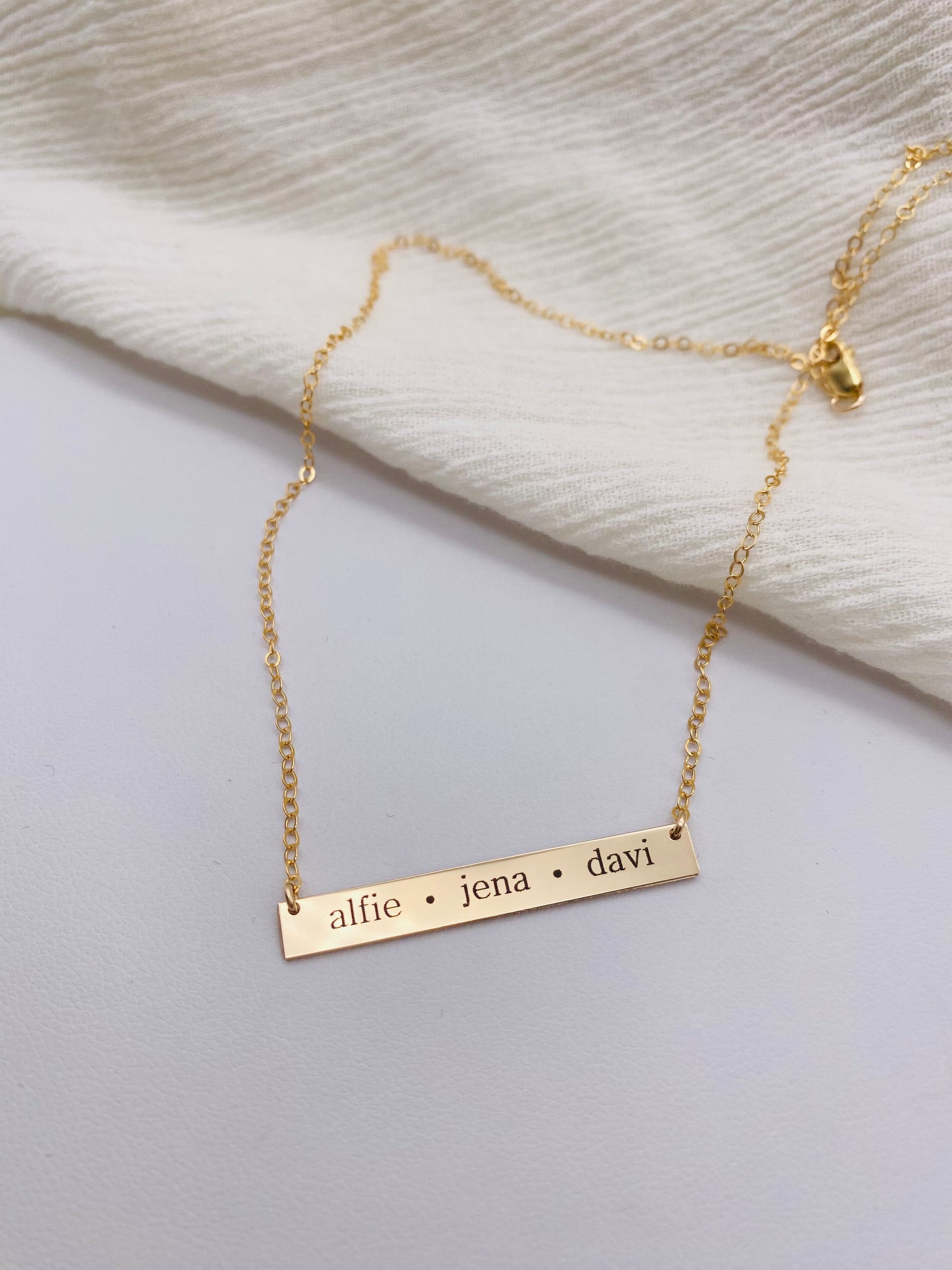 Horizontal Name Bar Necklace - Laser Engraved - Gold Filled
