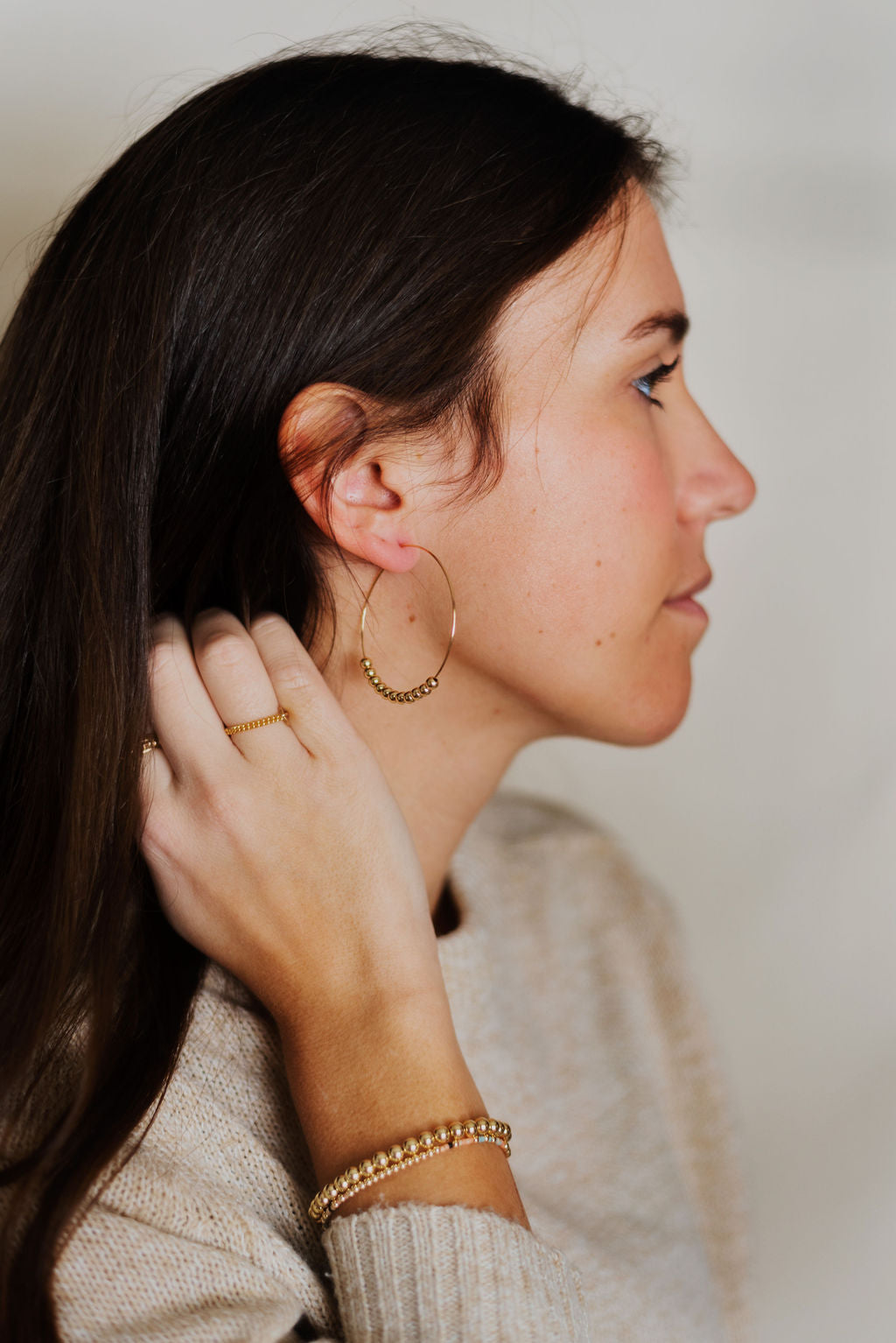 Gold Beaded Hoops - 3 Sizes