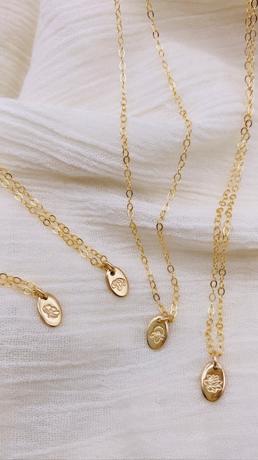 Mini Oval Birth Flower Necklace