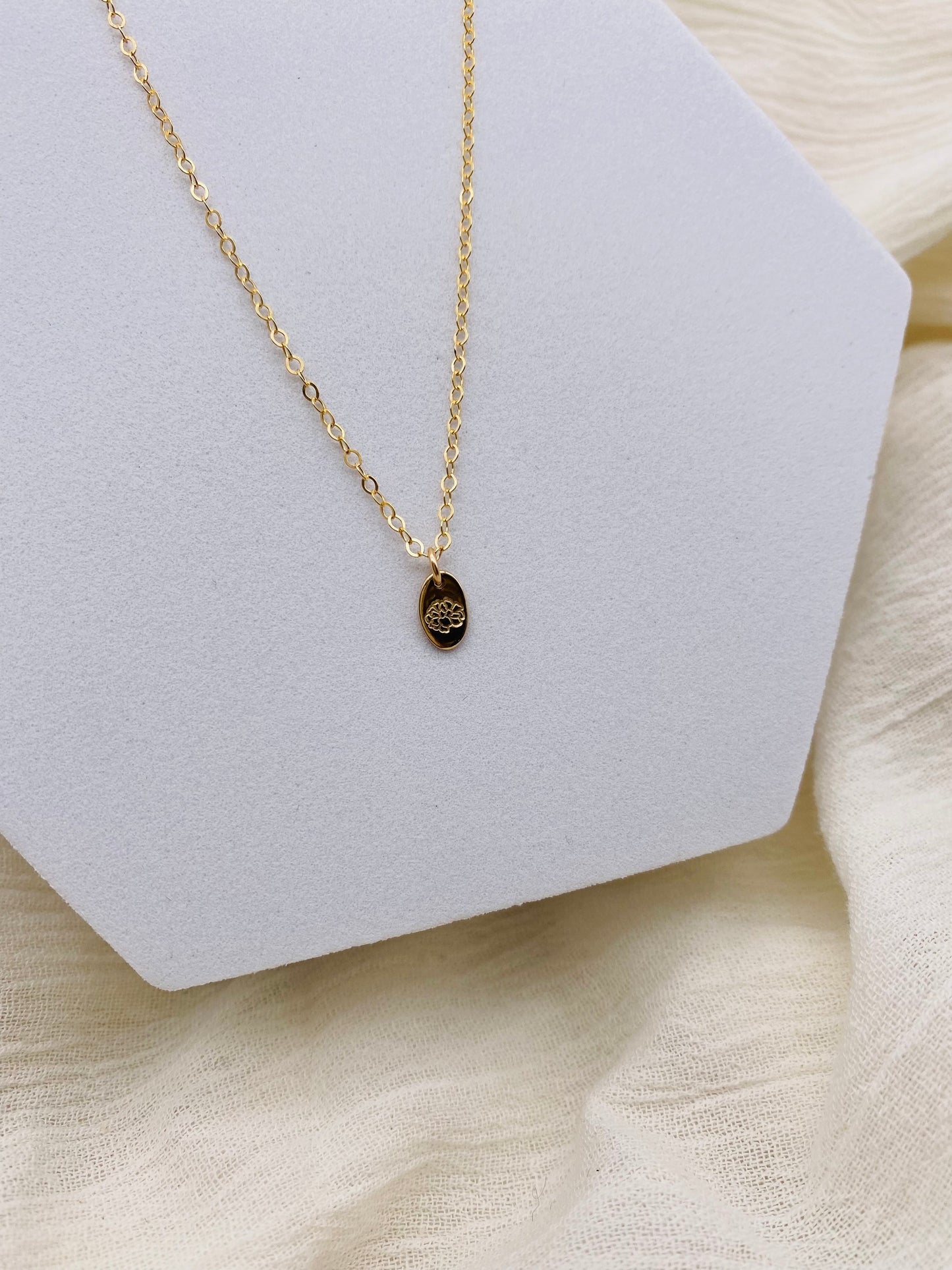 Mini Oval Birth Flower Necklace