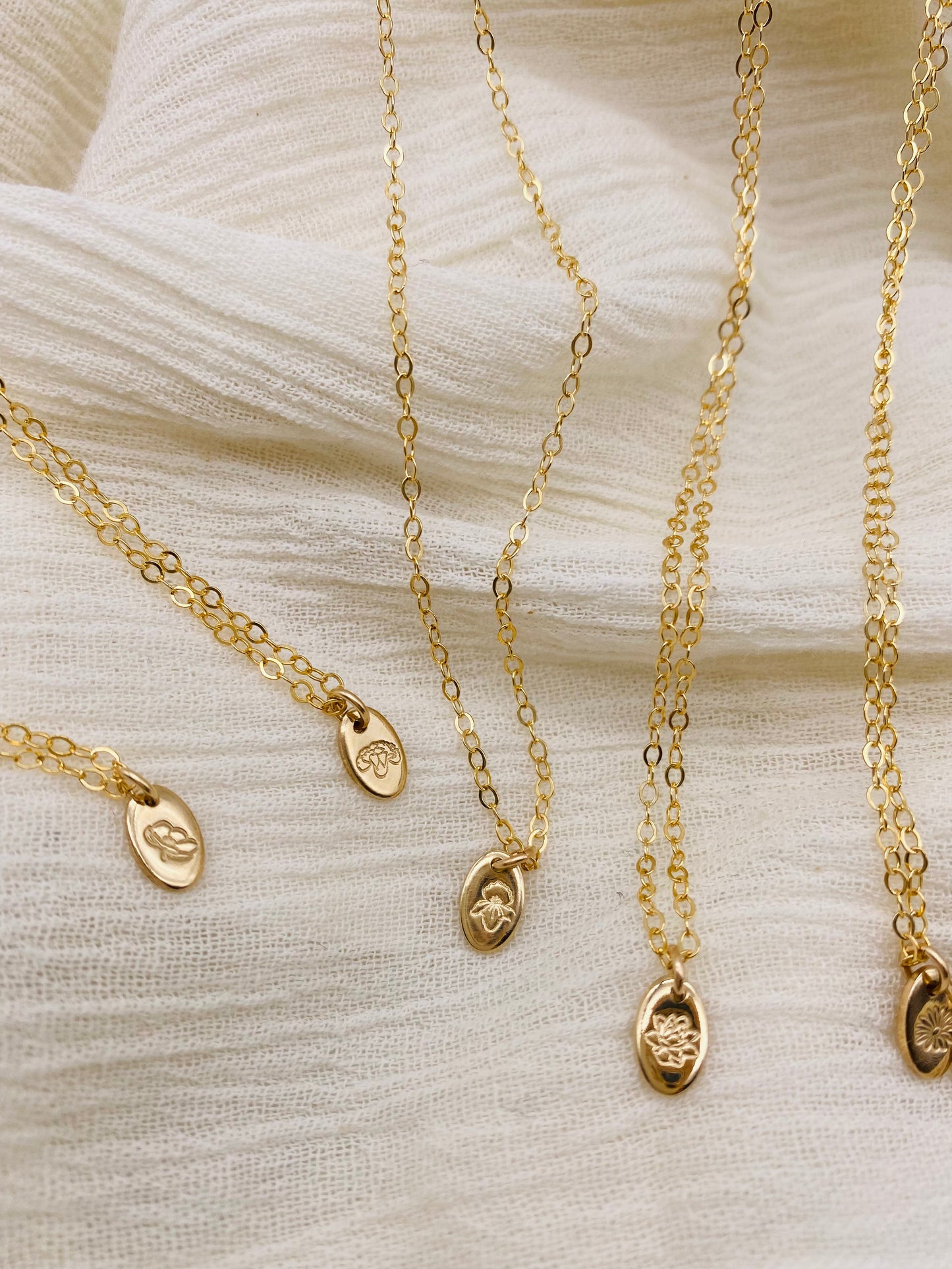 Mini Oval Birth Flower Necklace