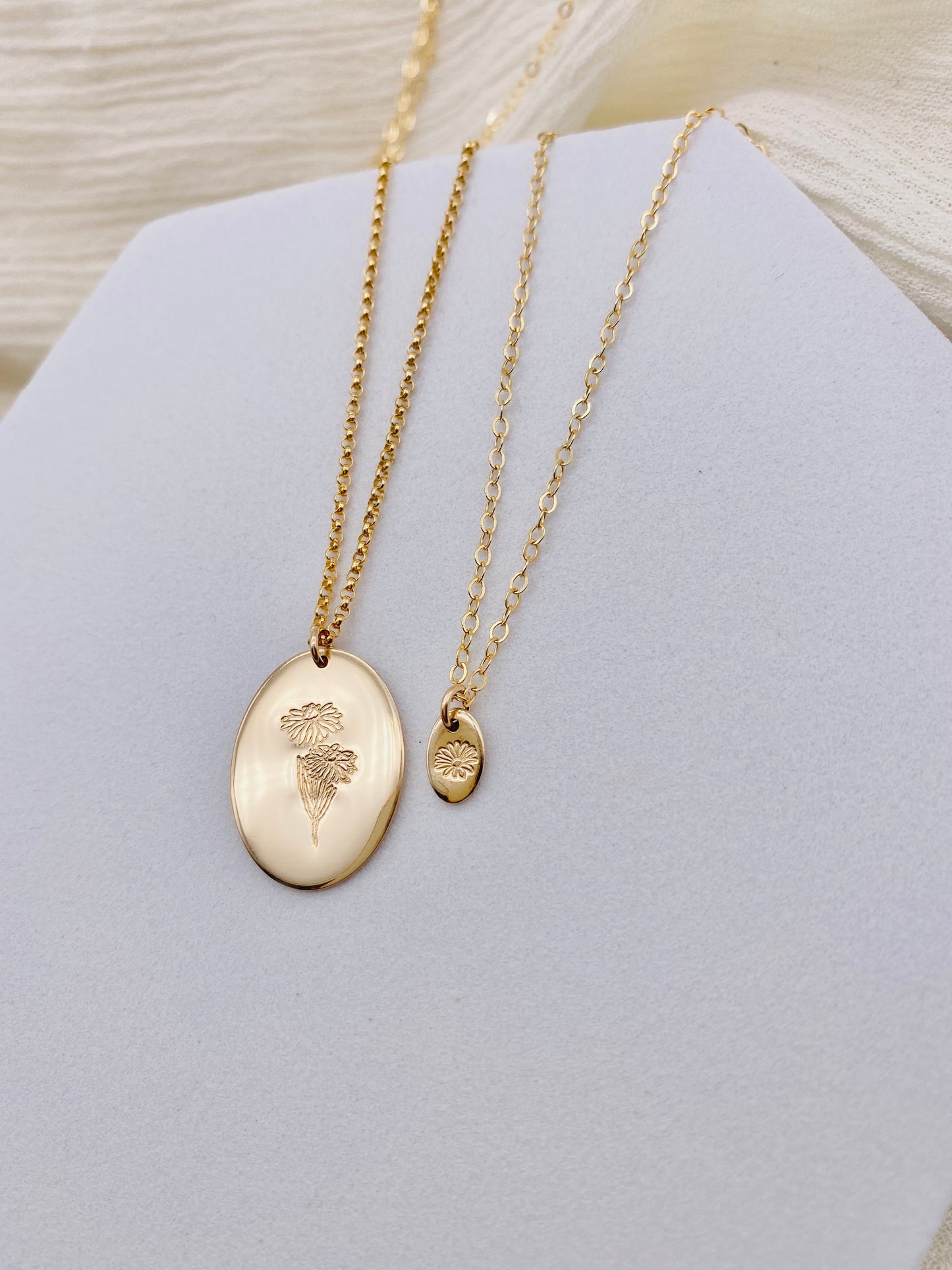 Mini Oval Birth Flower Necklace