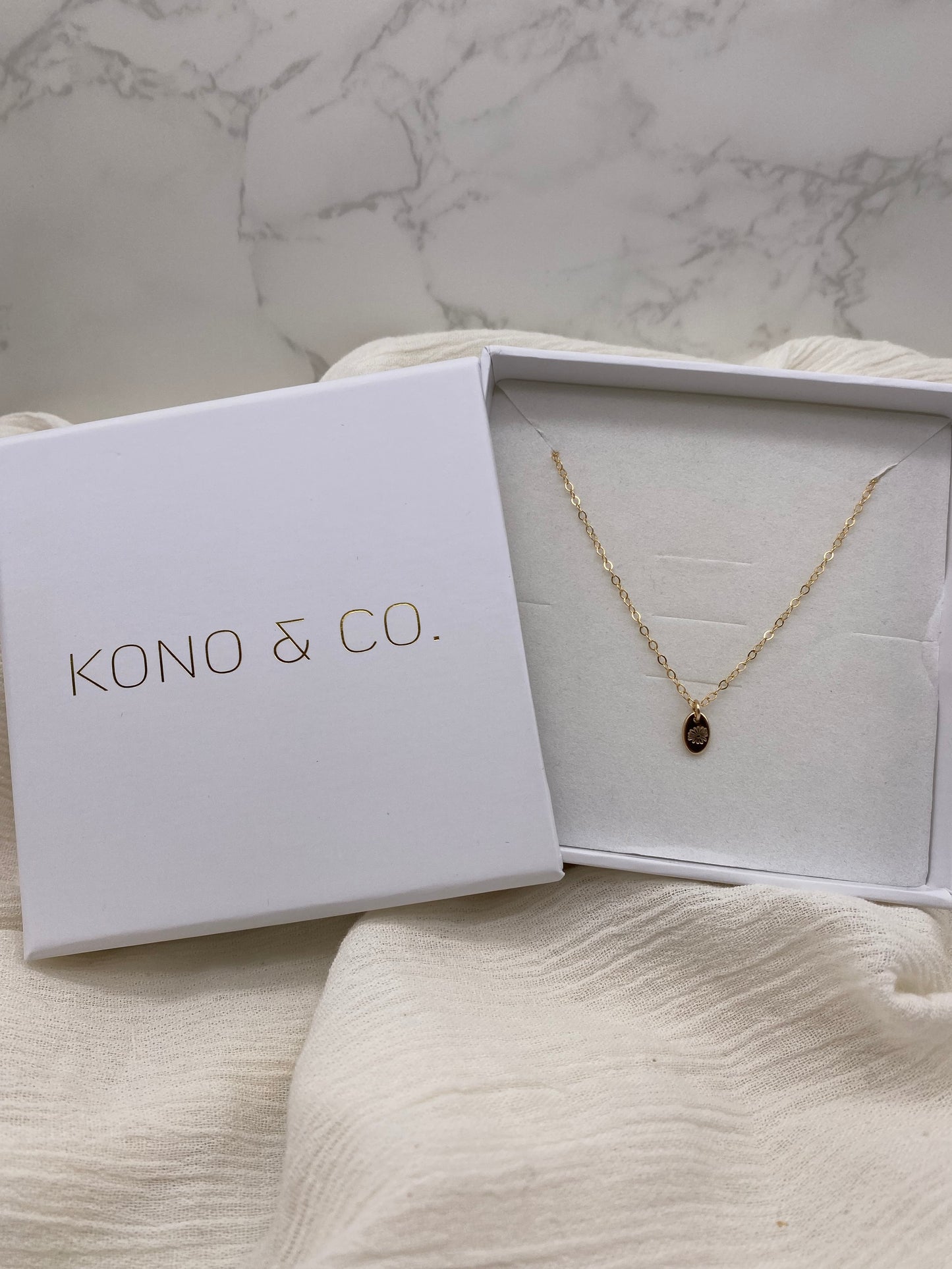 Mini Oval Birth Flower Necklace