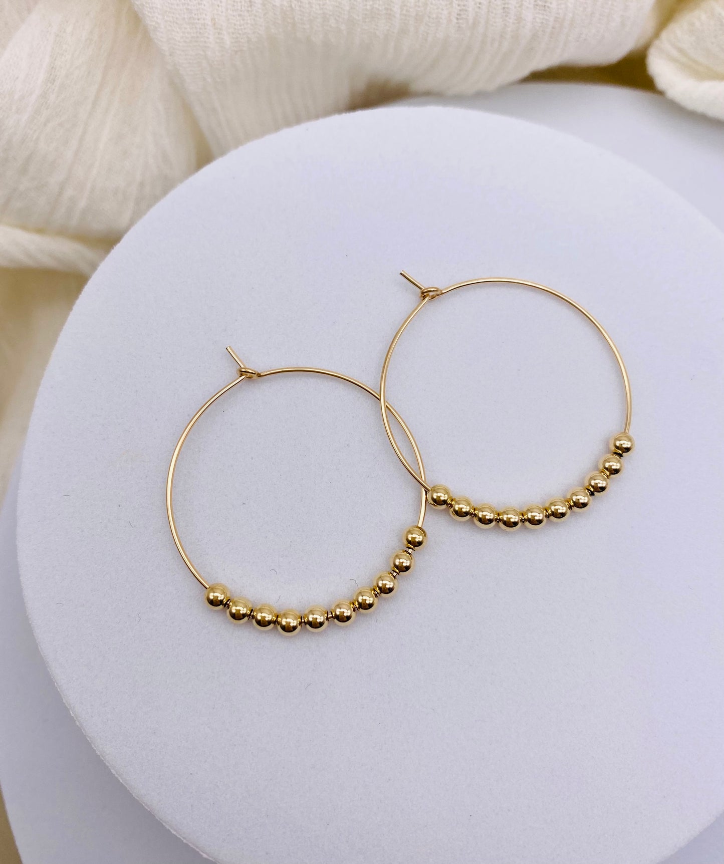 Gold Beaded Hoops - 3 Sizes of