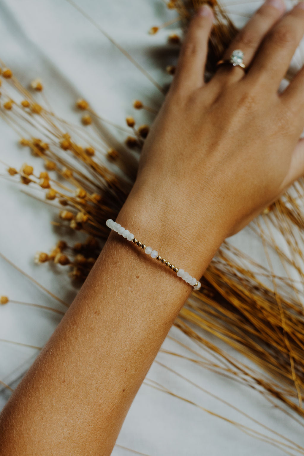 White Moonstone Gold Filled Bracelet