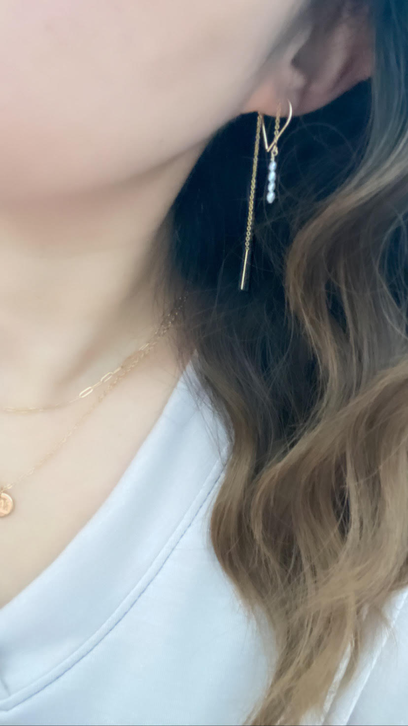 Pearl Threaders - Dainty Fresh Water Pearl Earrings