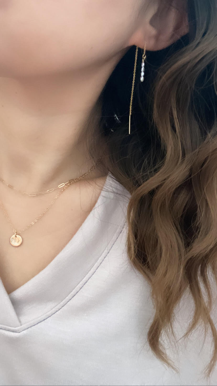 Pearl Threaders - Dainty Fresh Water Pearl Earrings