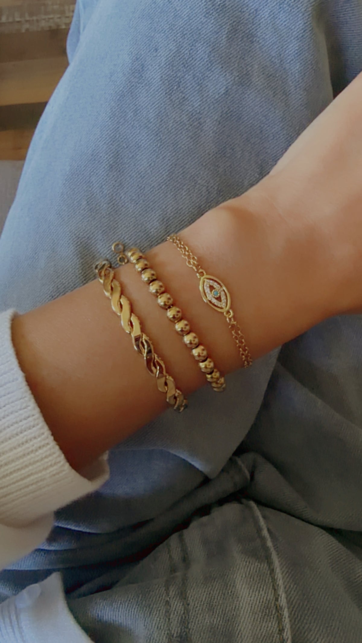 Evil Eye Double Chain Bracelet 18K
