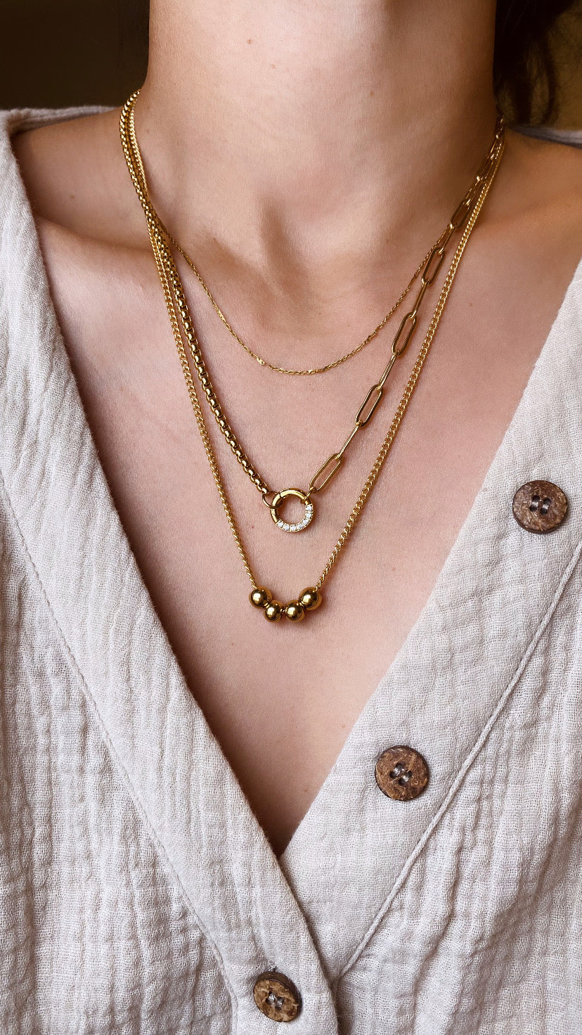 Box & Paperclip Chain CZ Charm Holder Necklace