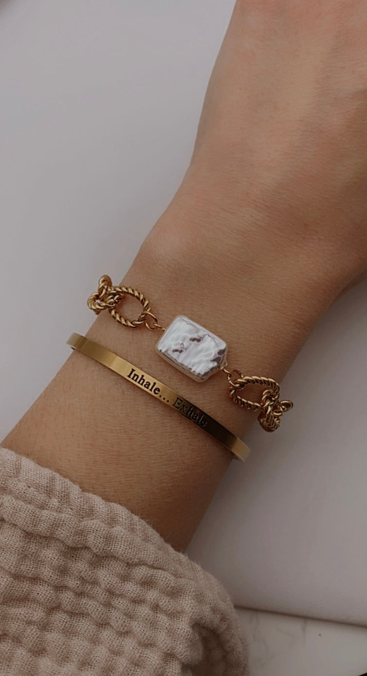 Rectangle Mother of Pearl w/ Twist Paperclip Chain BRACELET