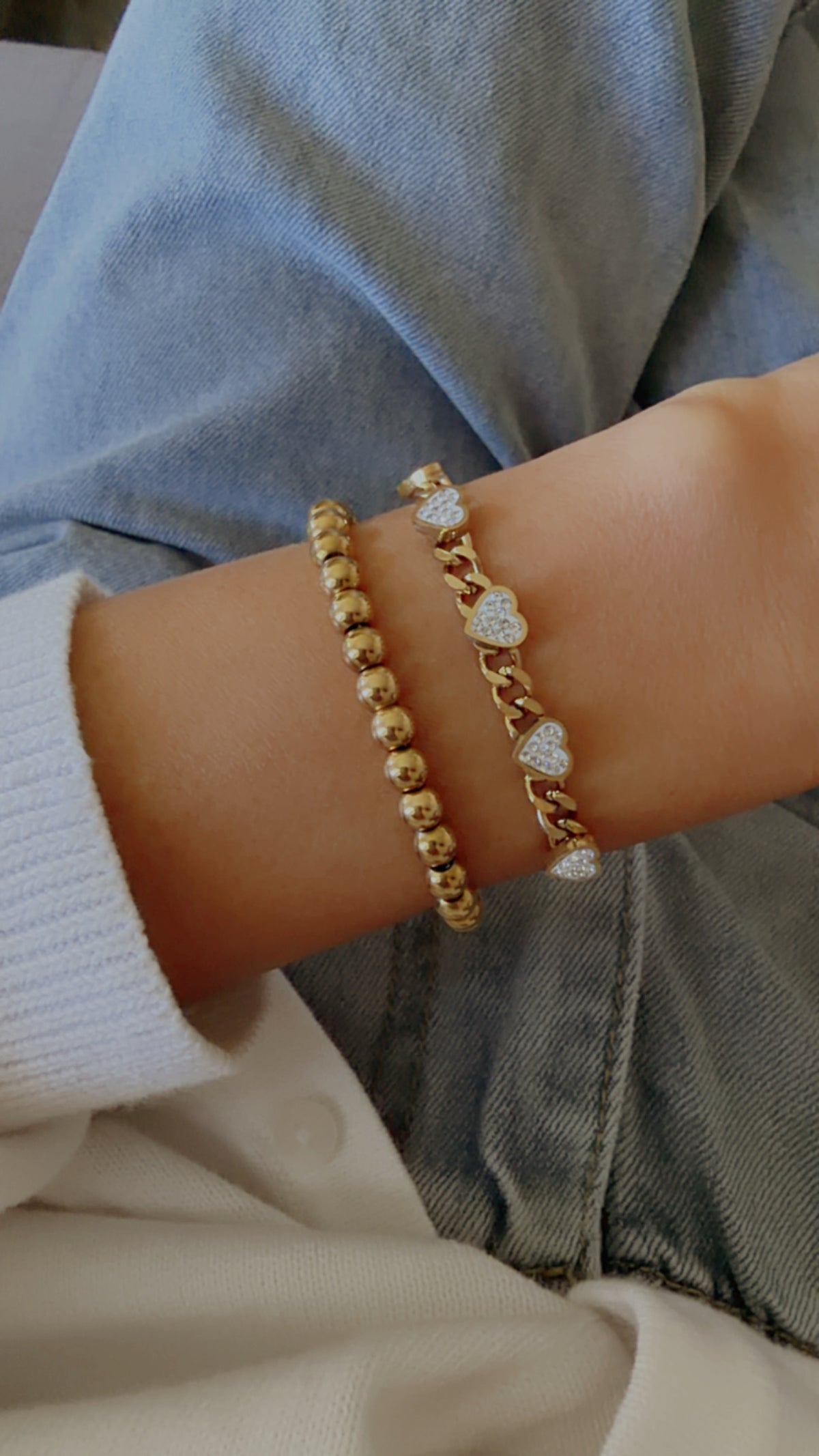 Curb Chain with Hearts Bracelet