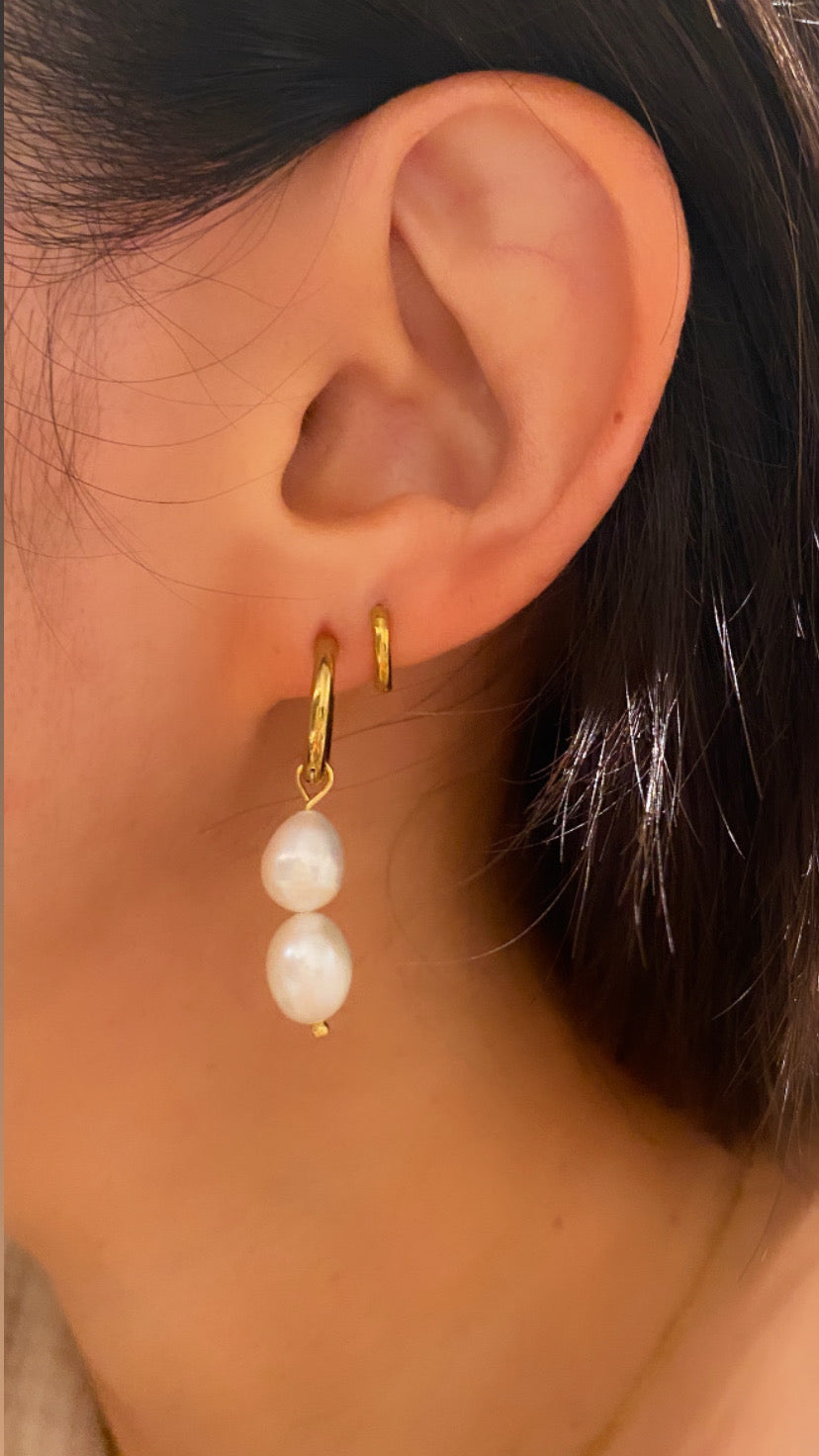 Double Fresh Water Pearl HOOPS
