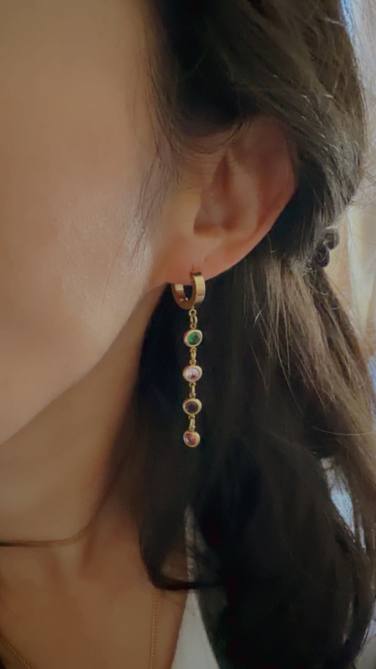 Multi Color Dangling Hoops - 18K