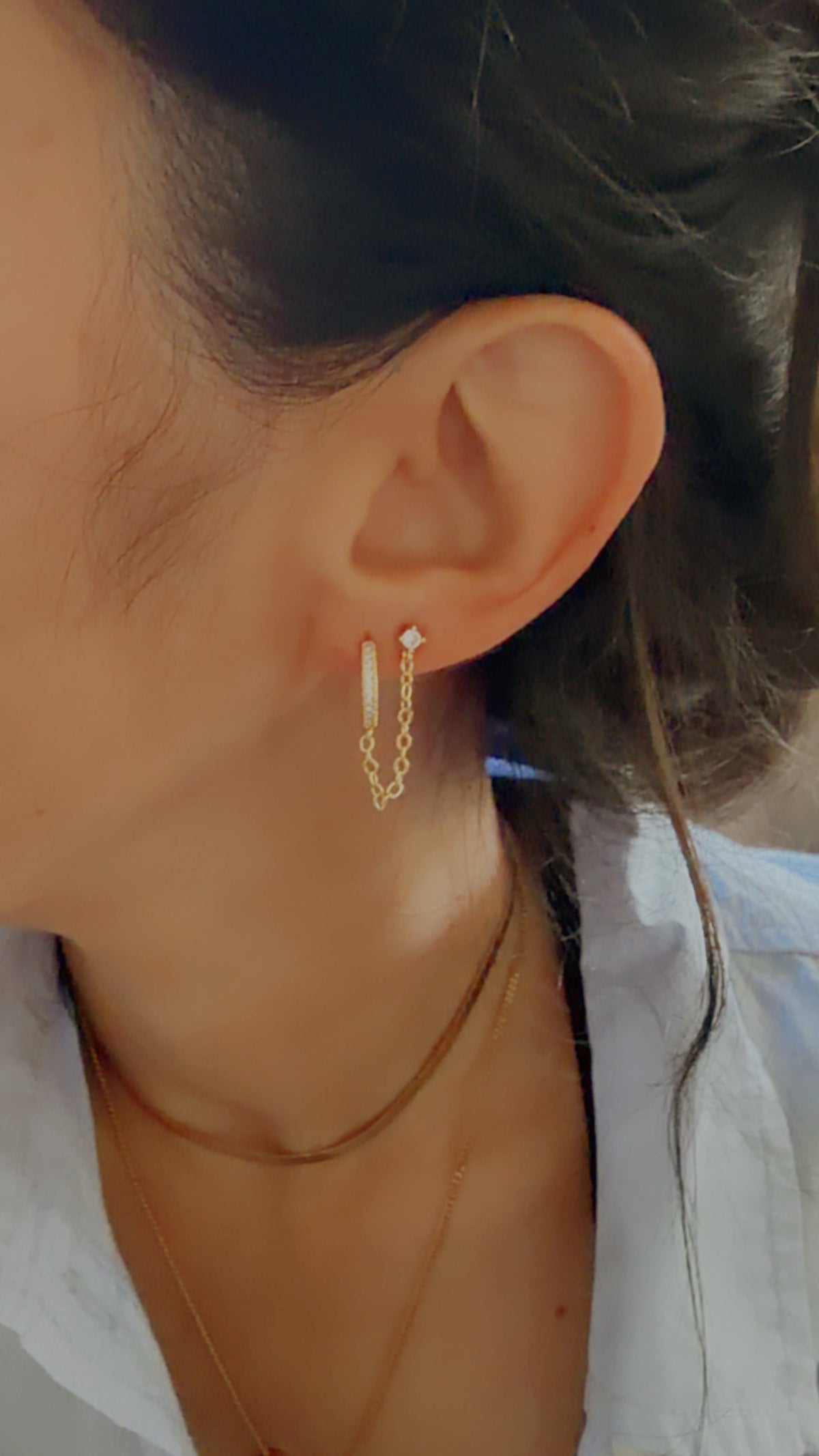 CZ Hoop & Stud Chain EARRING