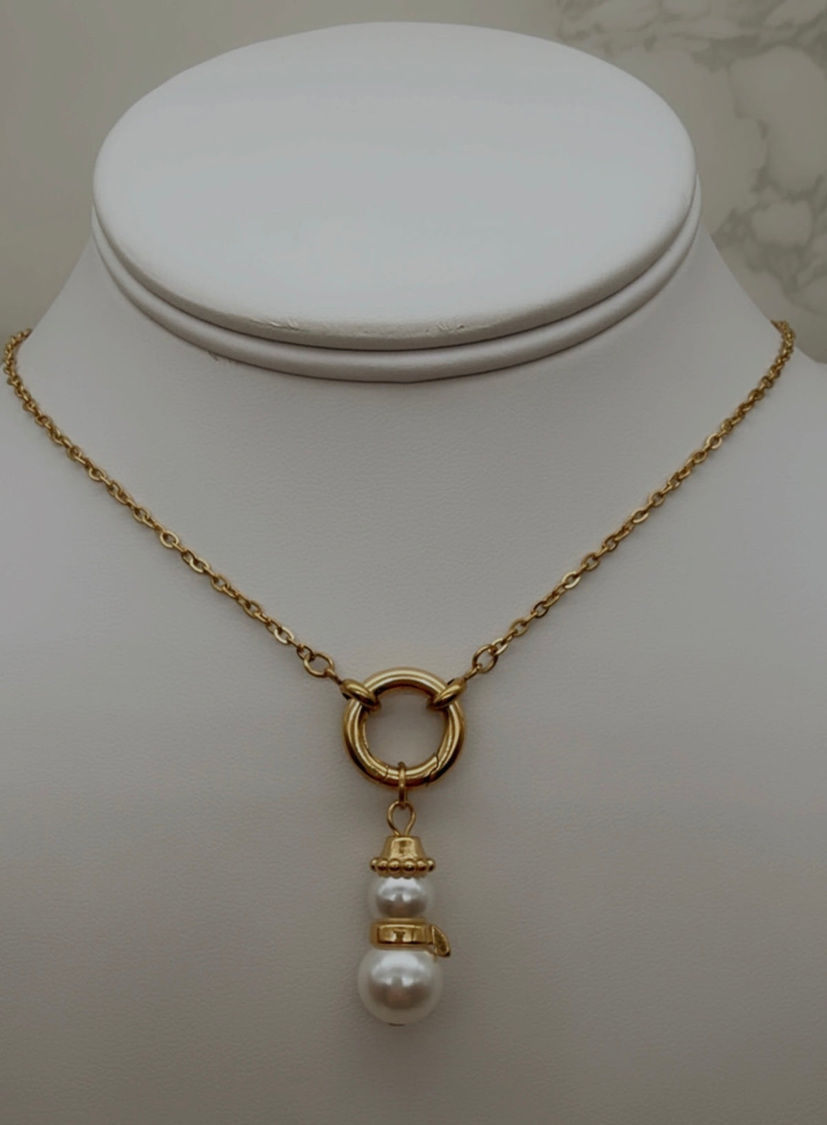 Snowman Pearl Charm - 18K
