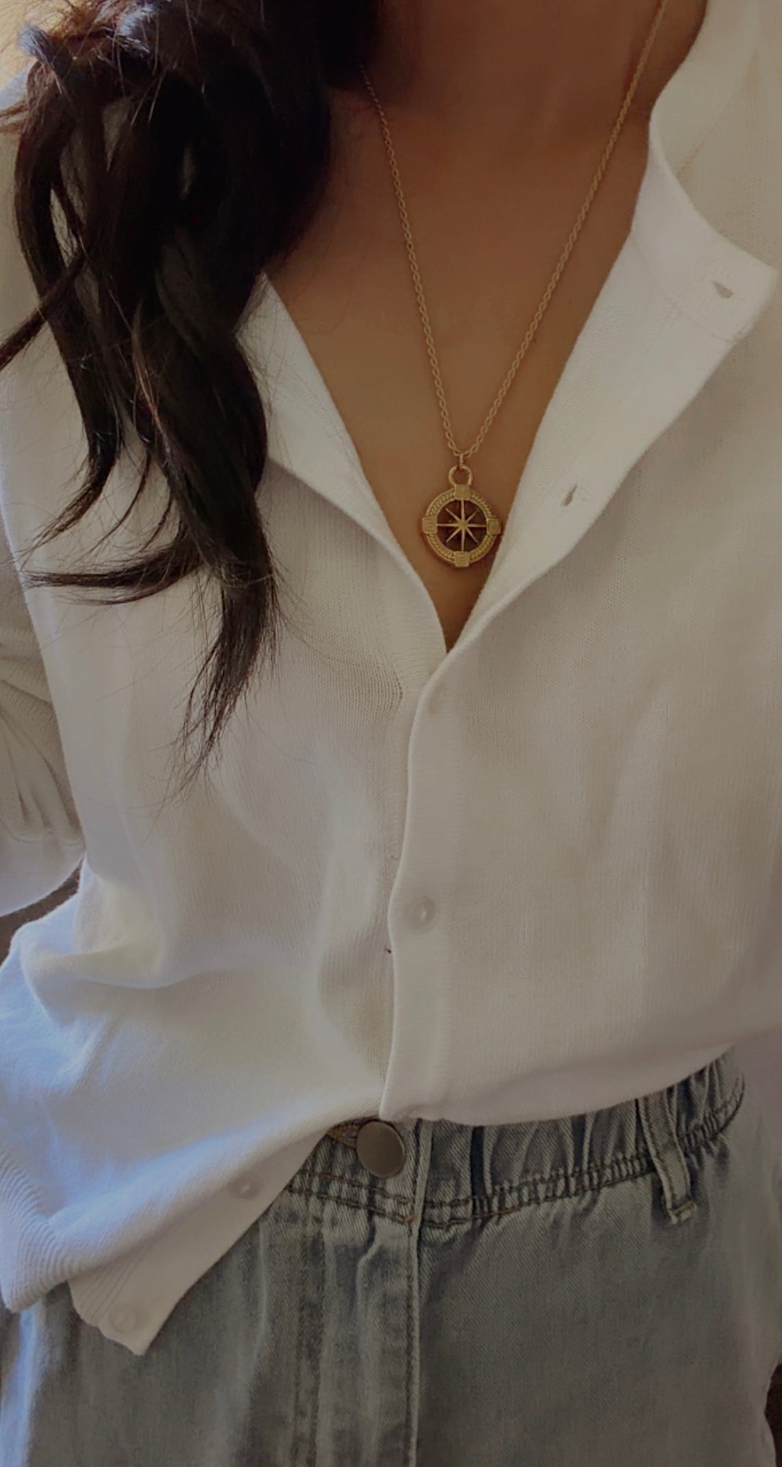 Rope Chain necklace with Compass Charm - 18K