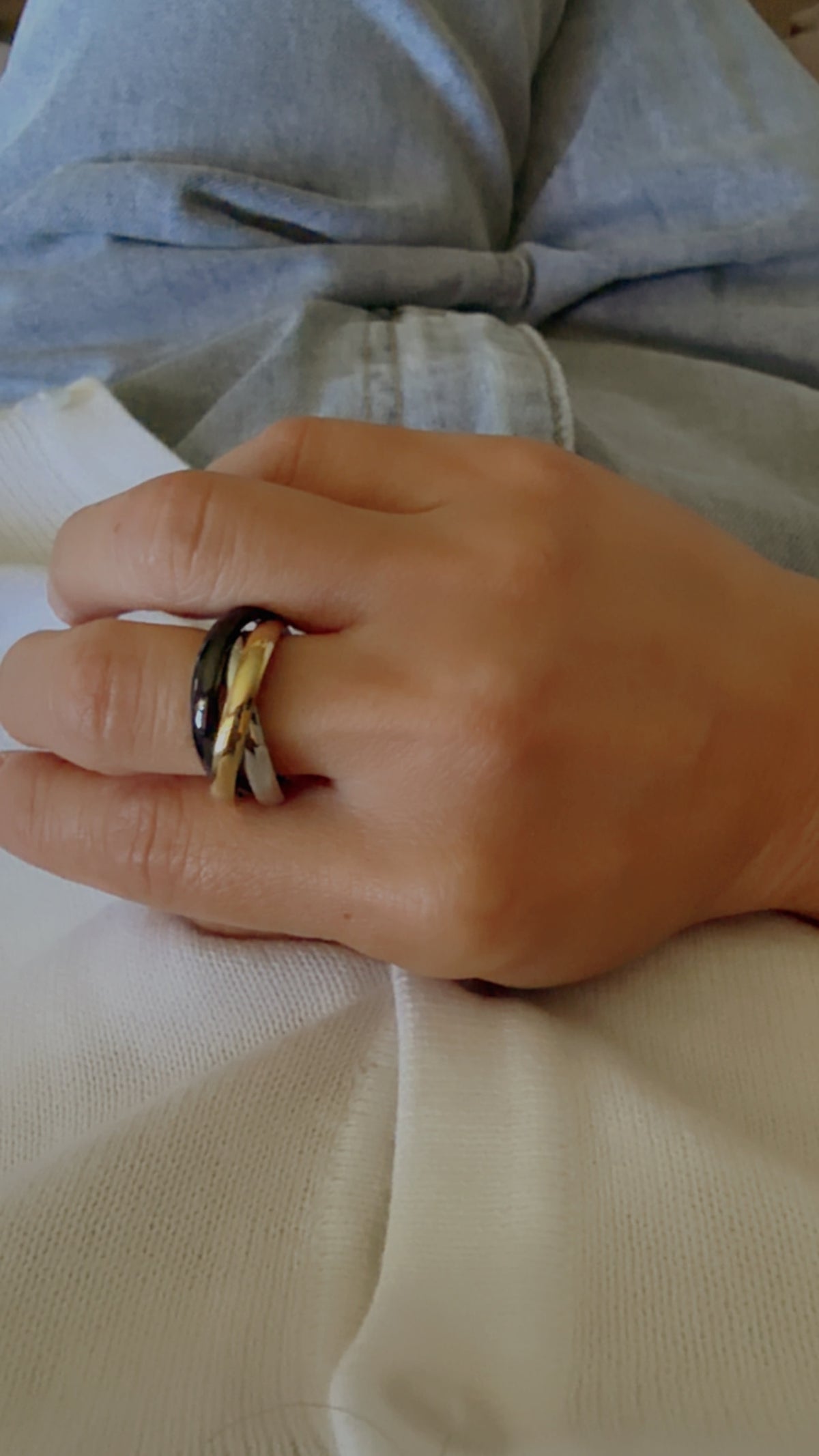 Triple Black Gold And Silver Ring