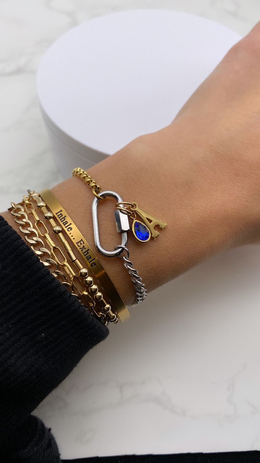 2 Tone Curb with Box chain Charm Holder BRACELET