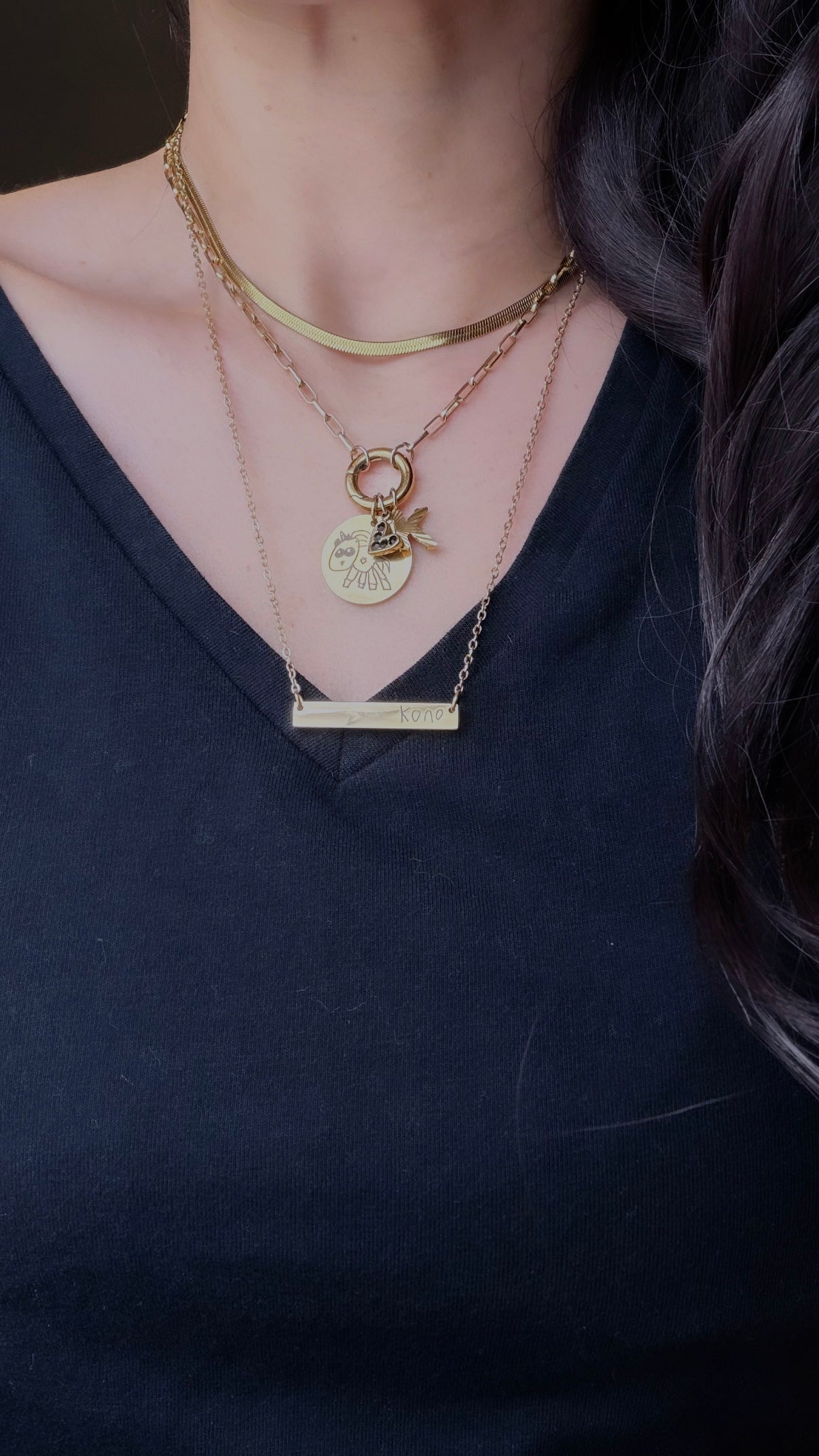 Thick Bar Name Long Necklace - NEED TO UPLOAD ORIGINAL HANDWRITING - 14K Gold Filled