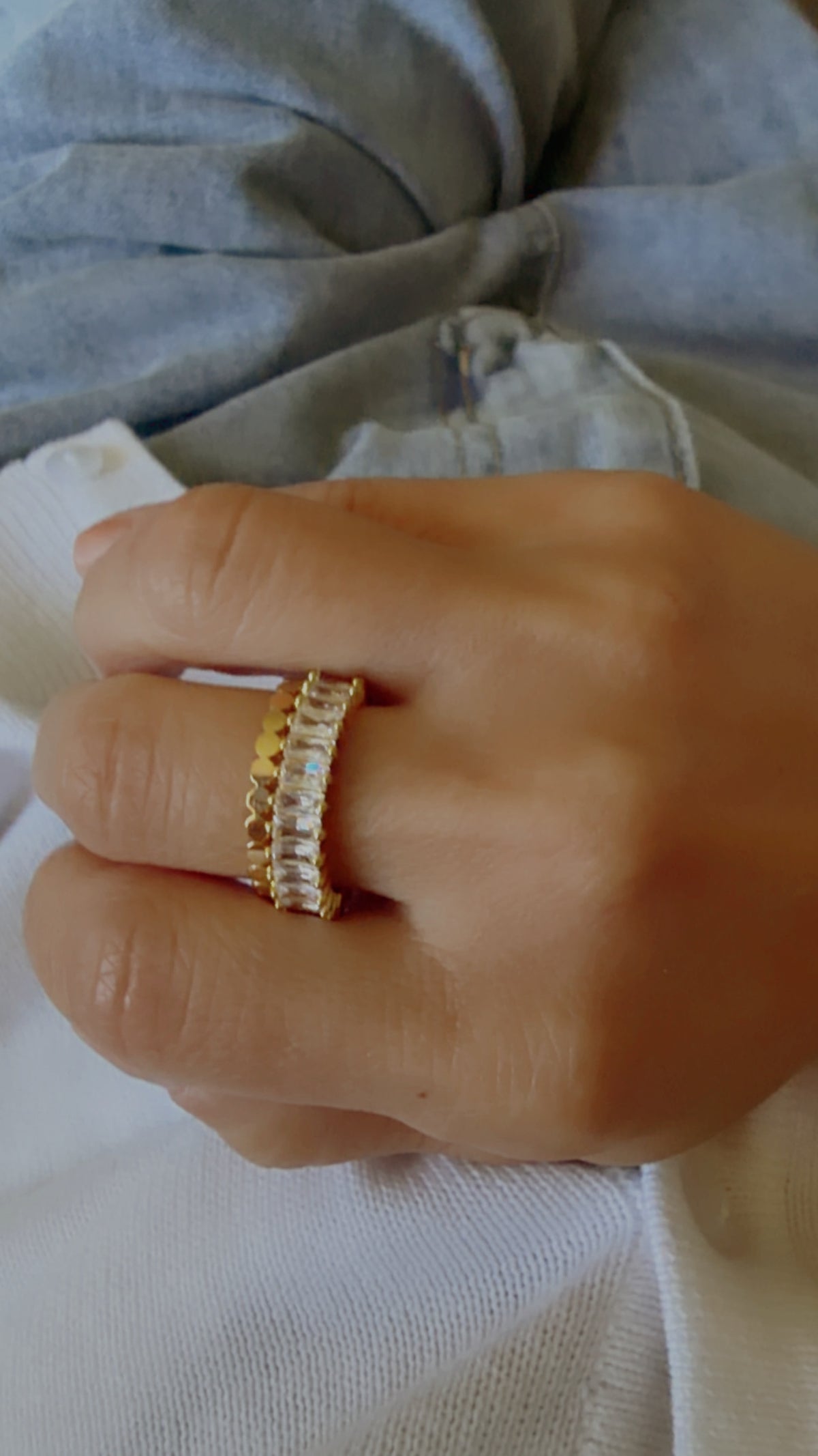 Adjustable White Baguette Ring