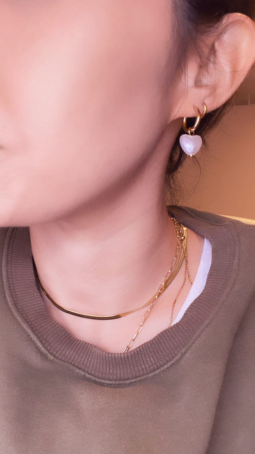 Glass Pearl Heart Hoop Earrings