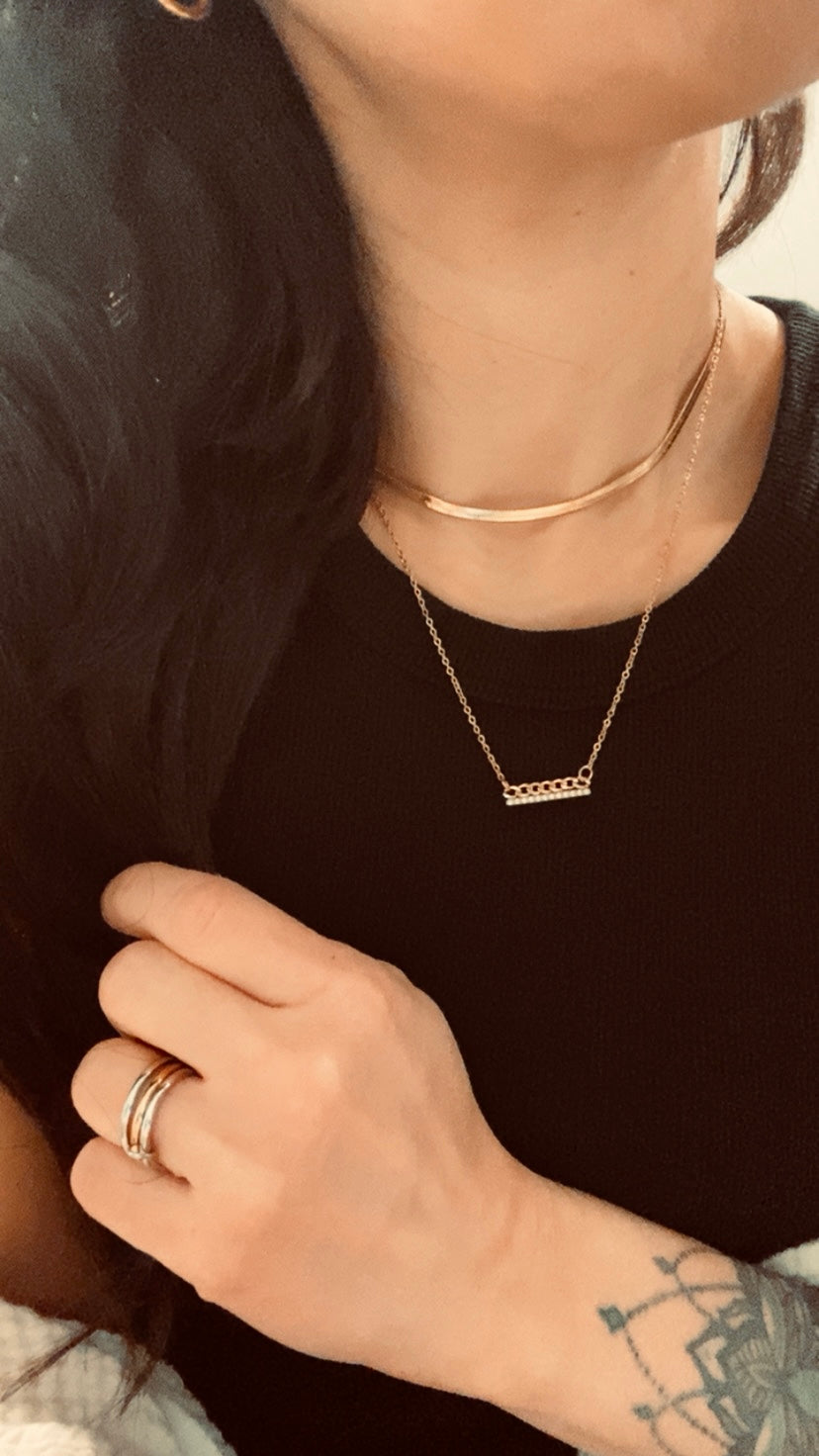 Thin Curb & CZ Bar Necklace