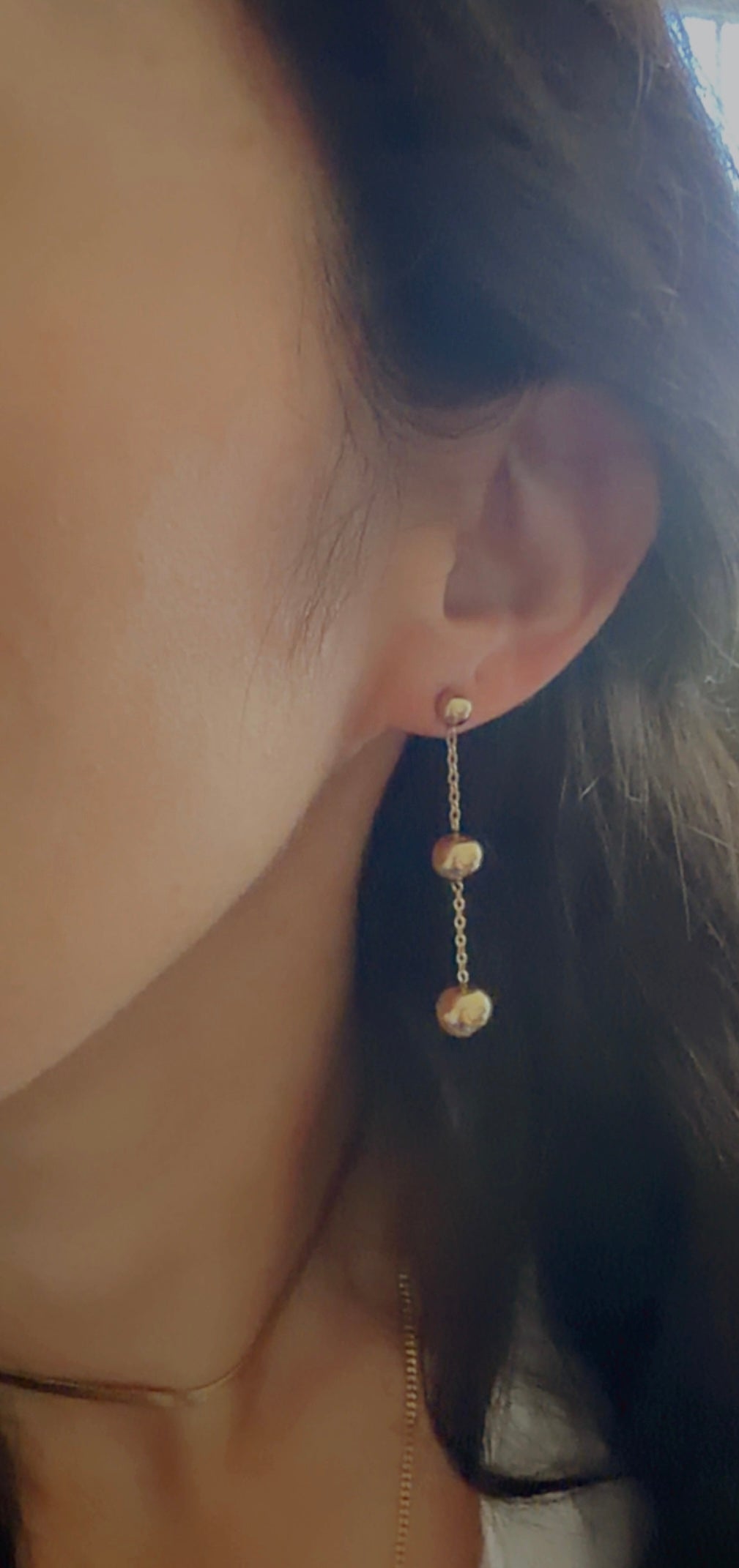 3 Gold Ball Hanging Earrings - 18K