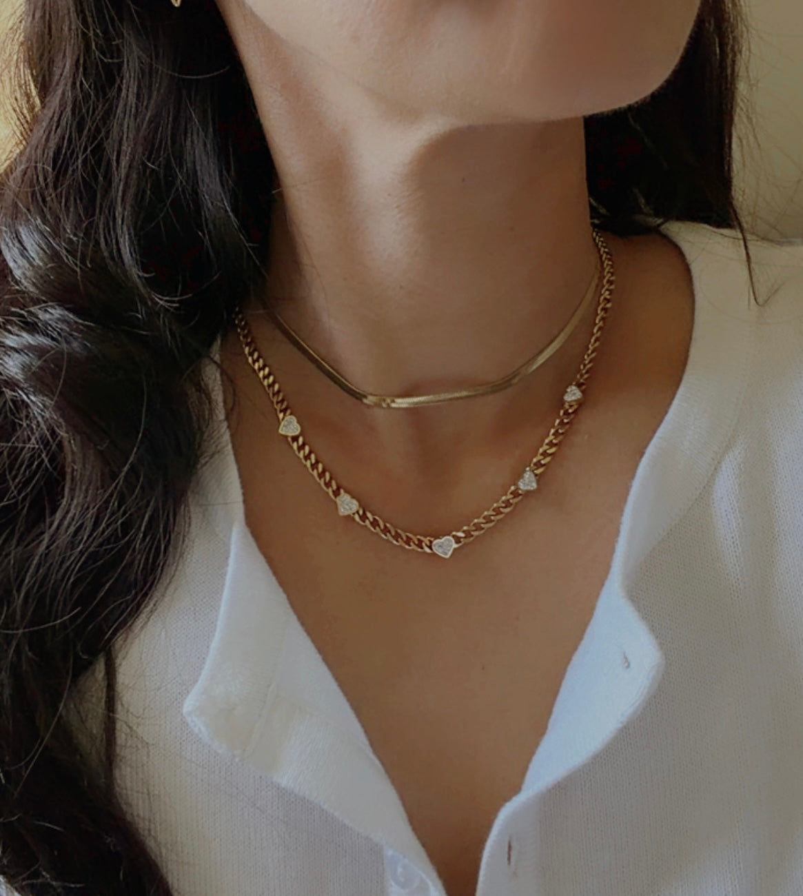 Curb Chain Heart CZ Necklace
