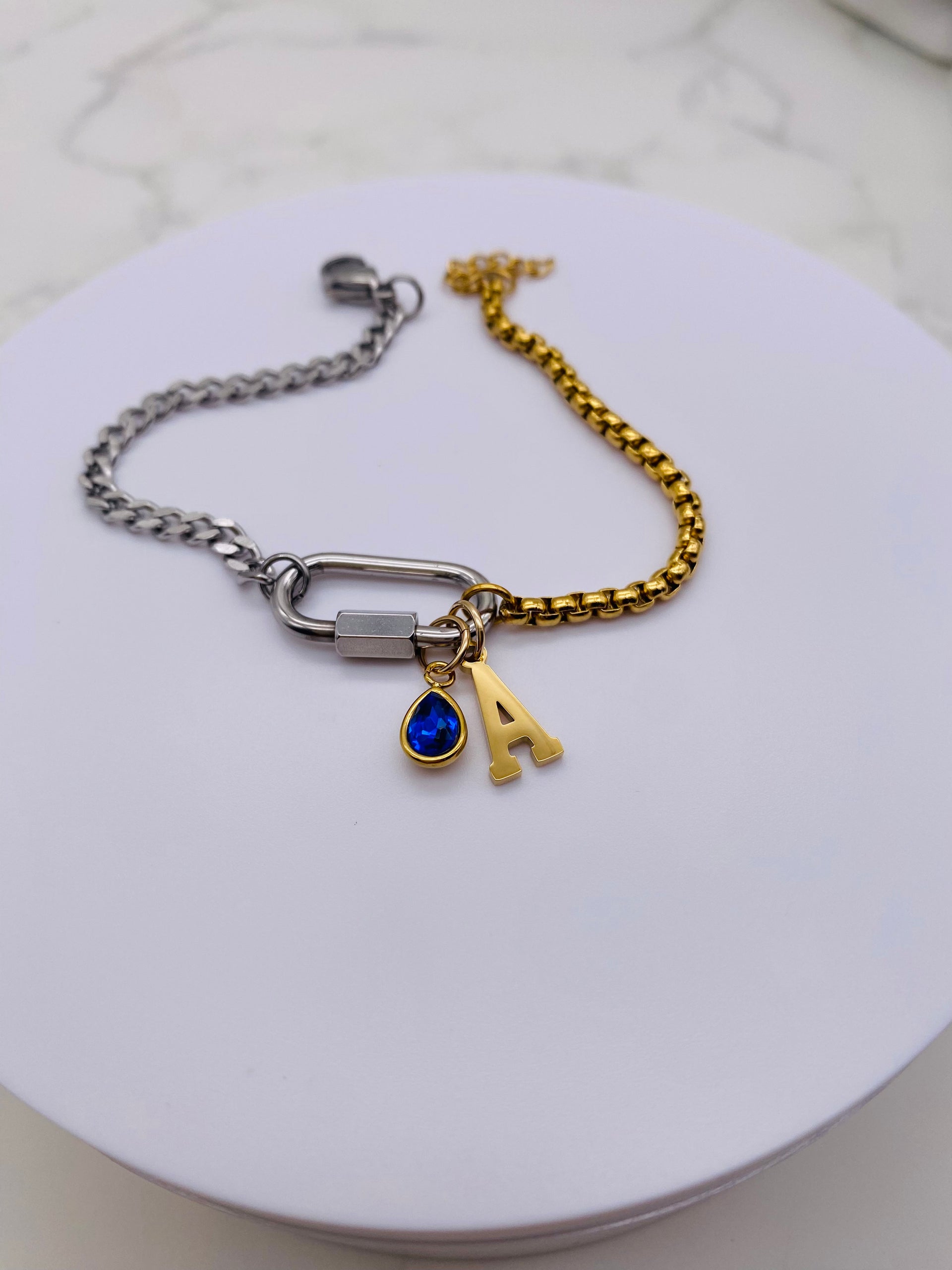 2 Tone Curb with Box chain Charm Holder BRACELET