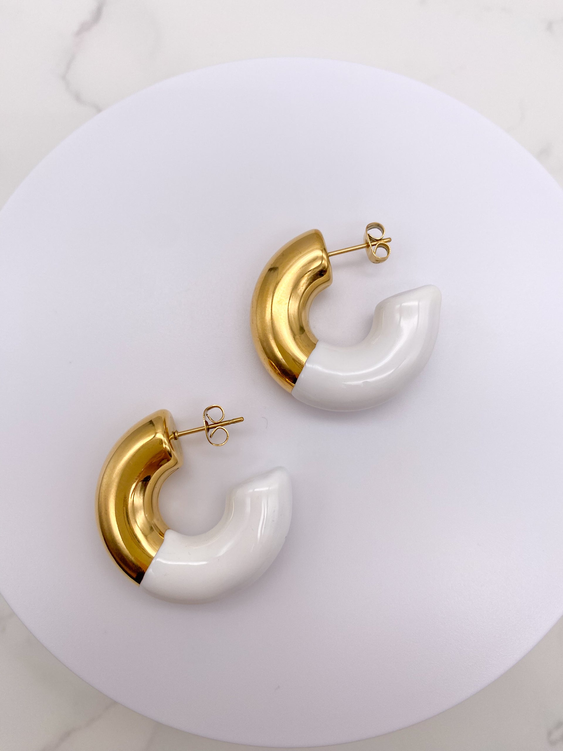 Chunky White and Gold HOOPS