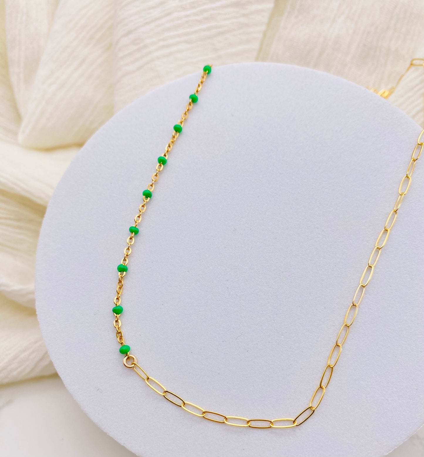 Green Enamel mix Dainty paperclip Necklace