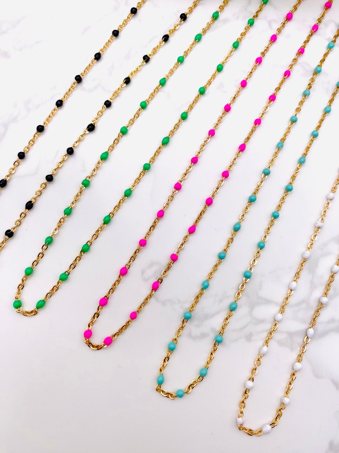 Color Enamel Cable Chain Necklaces - Gold Filled