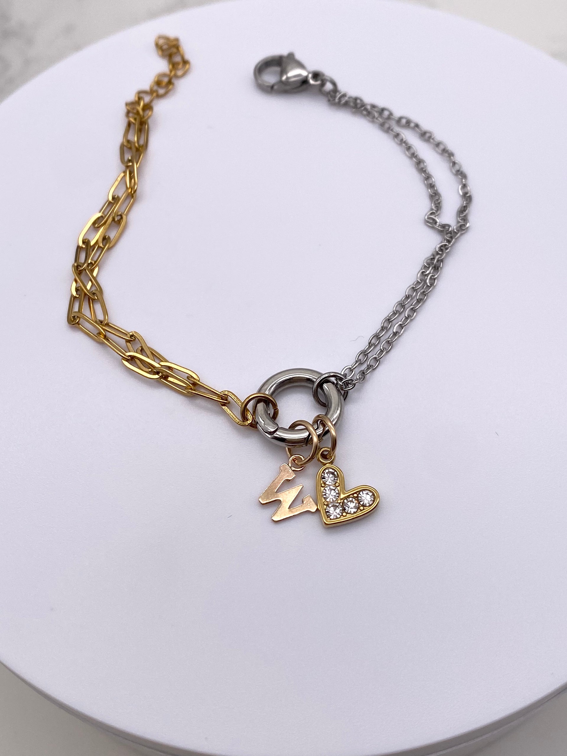 Silver Cable Chain with Gold Paperclip Charm Holder Bracelet