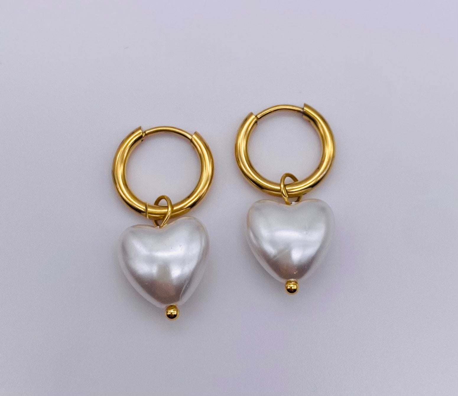 Glass Pearl Heart Hoop Earrings