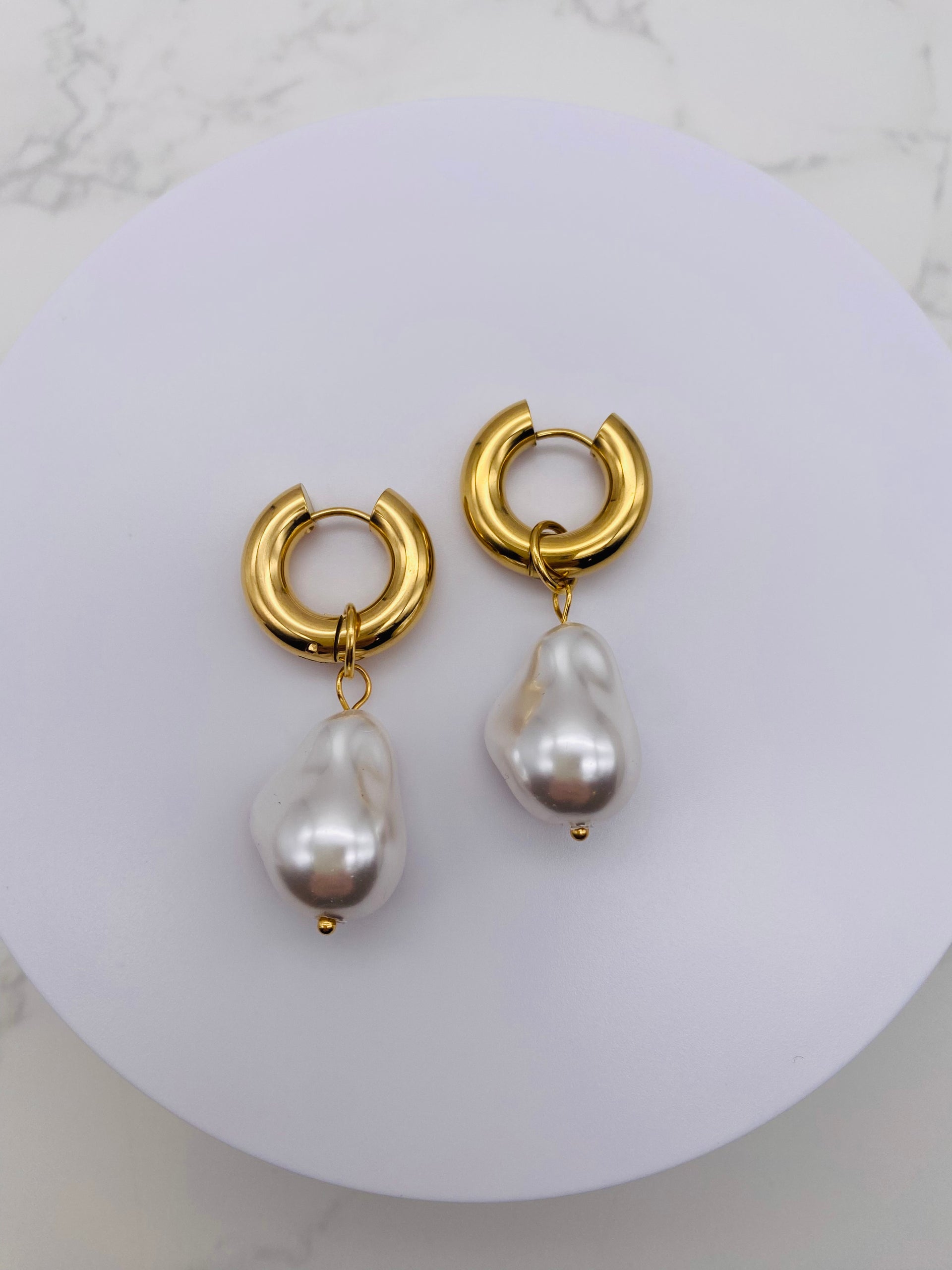 Bold Glass Pearl Hoops