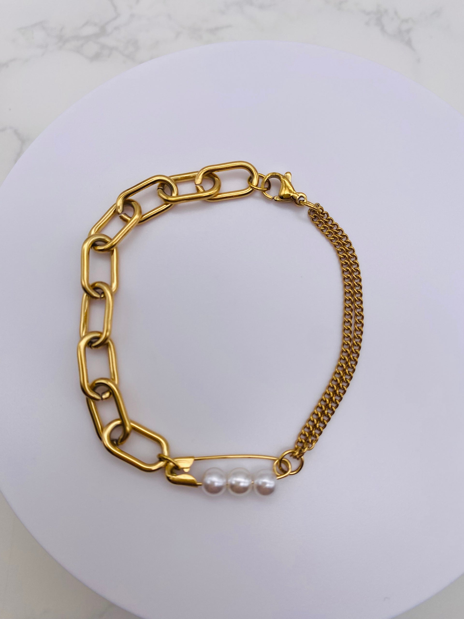 Safety Pin Glass Pearl Bracelet