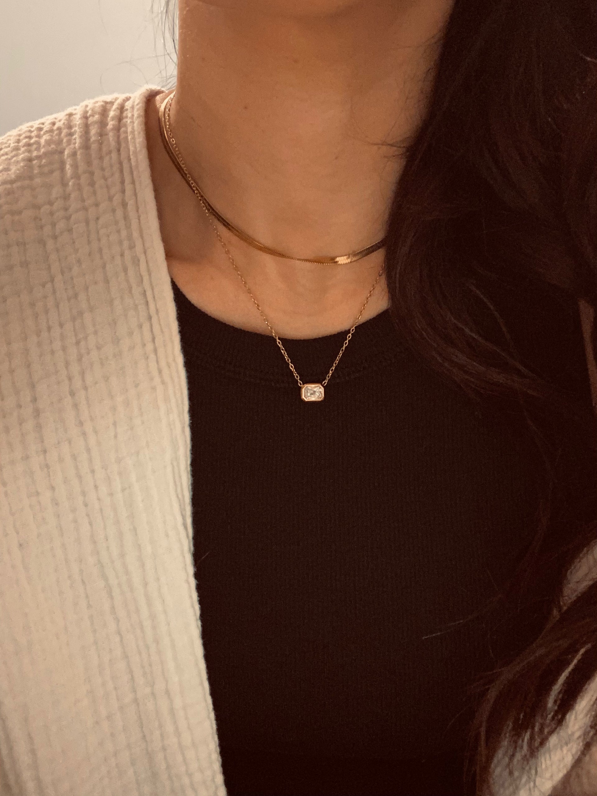 Rectangle White or Pink CZ Necklace