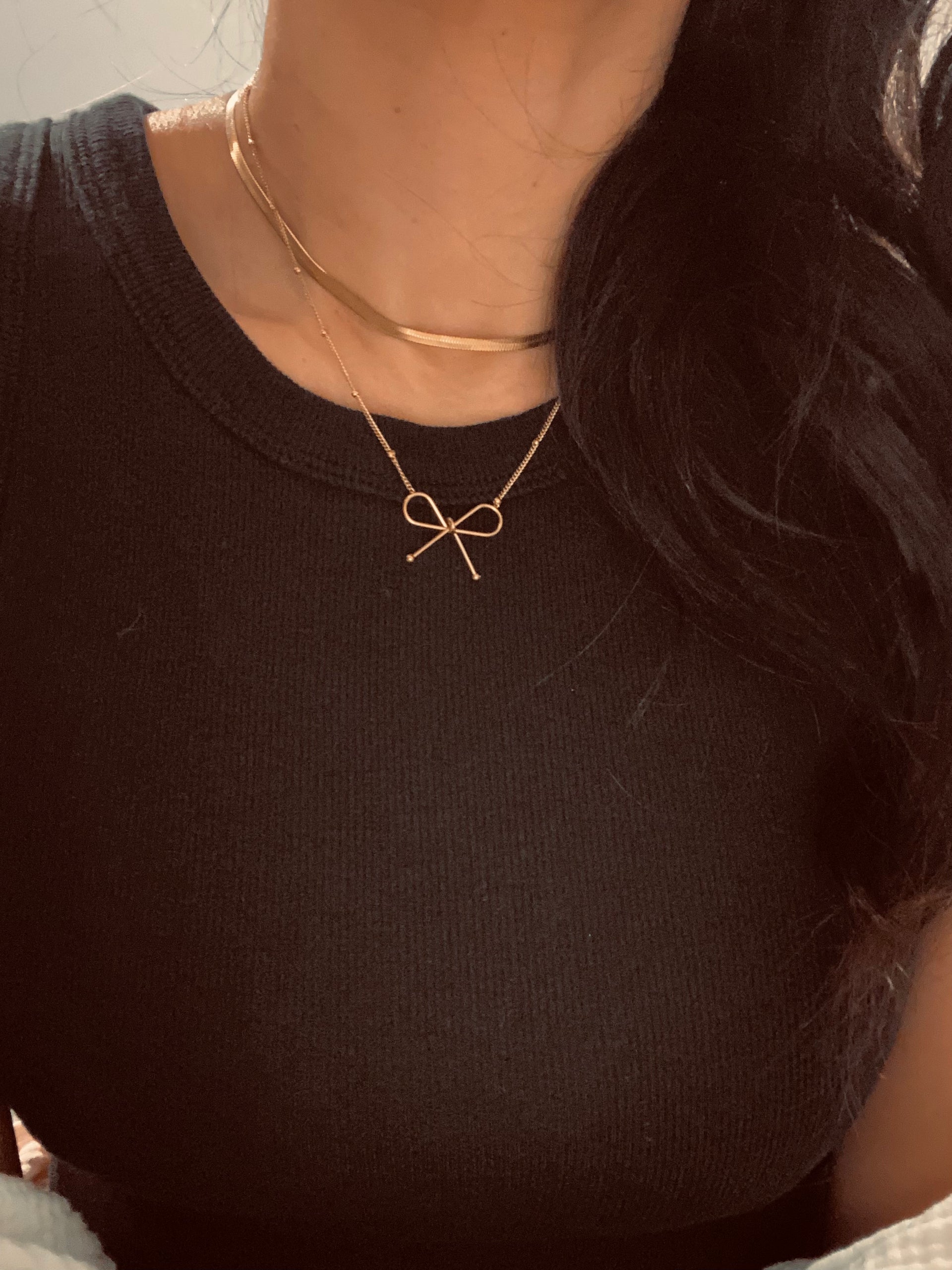 Thin Wire Ribbon/Bow Satellite Chain Necklace